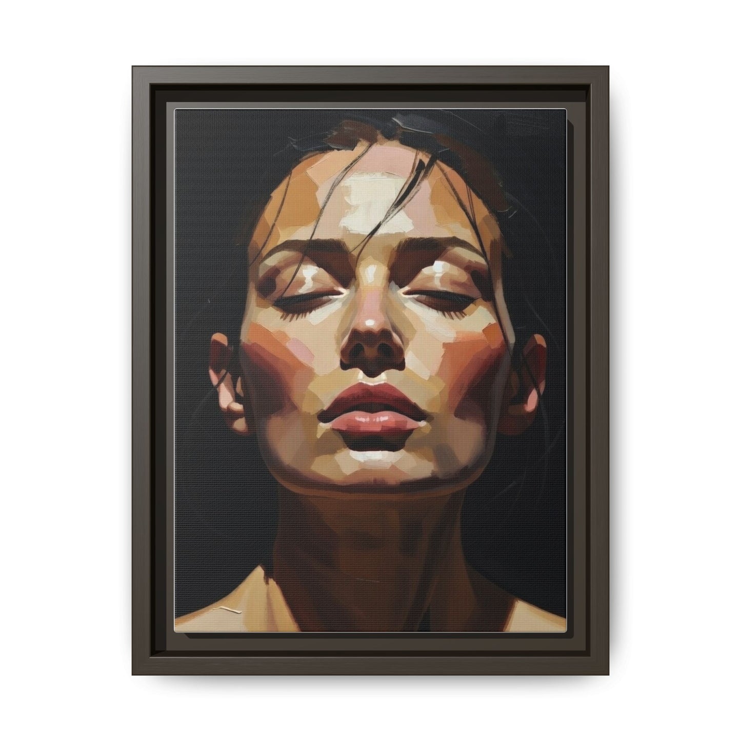 Framed Matte Canvas Portrait – Woman with Eyes Closed (Multi‑Color)