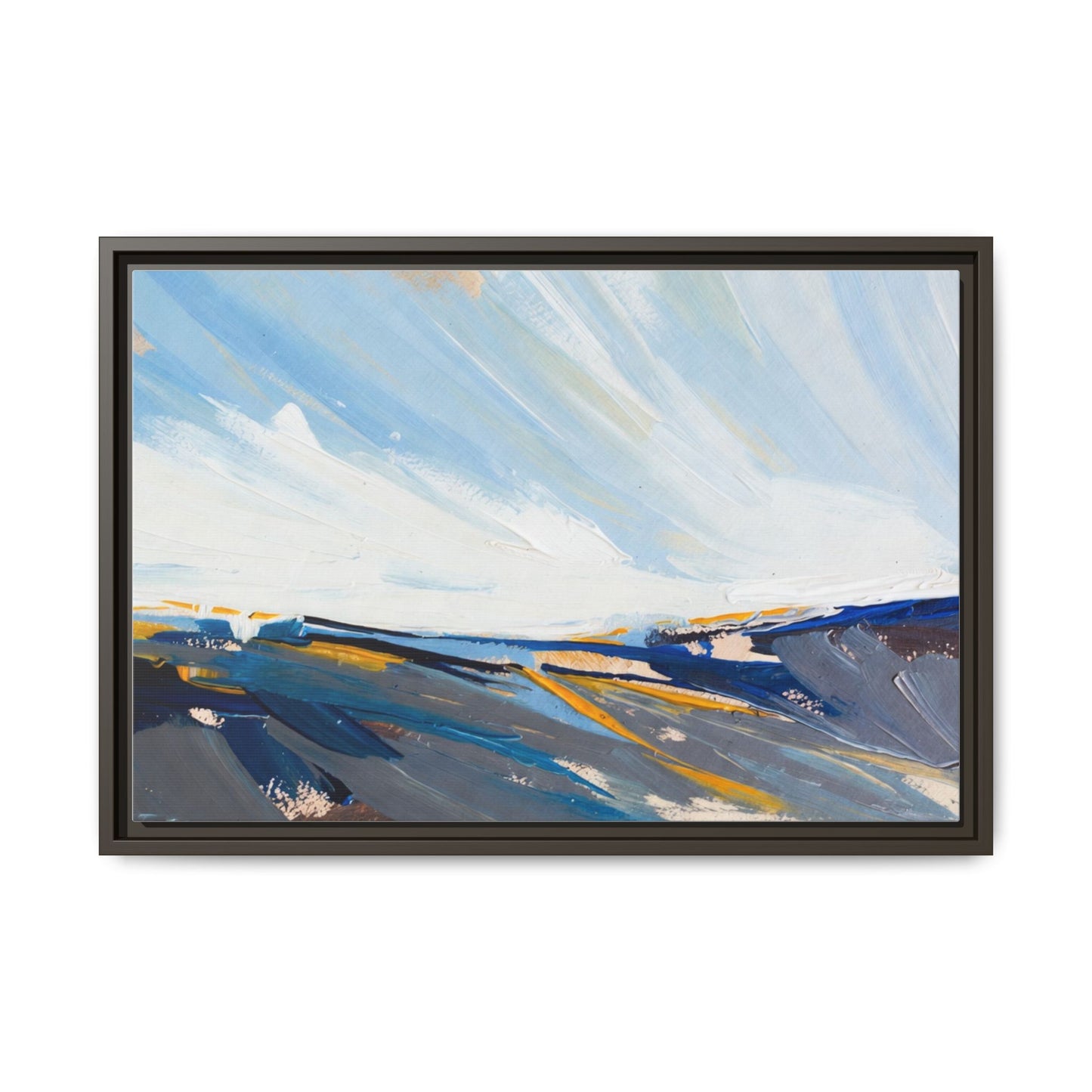 Framed Abstract Seascape Canvas Print — Matte Multi‑Color Wall Art
