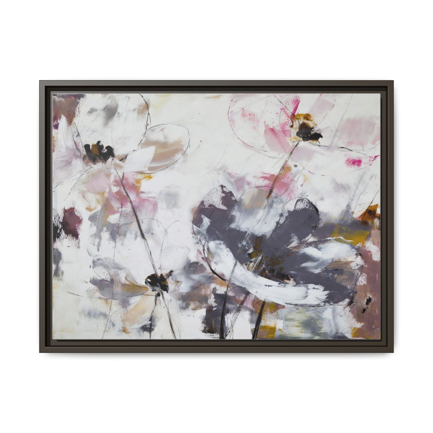 Abstract Floral Matte Canvas Framed Wall Art — Soft Watercolor Blooms