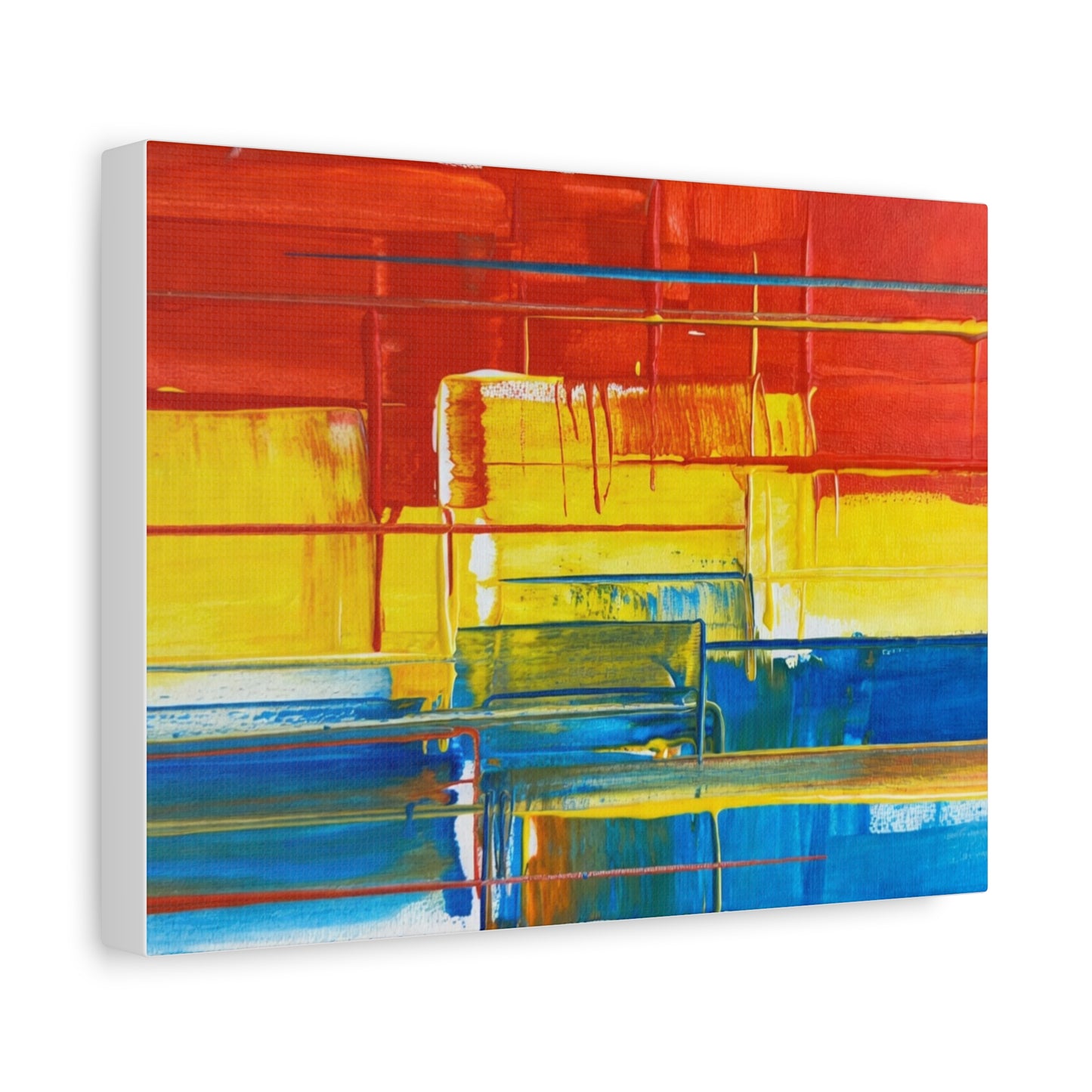 Abstract Color Block Canvas Print — Vibrant Red, Yellow & Blue Stretched Wall Art