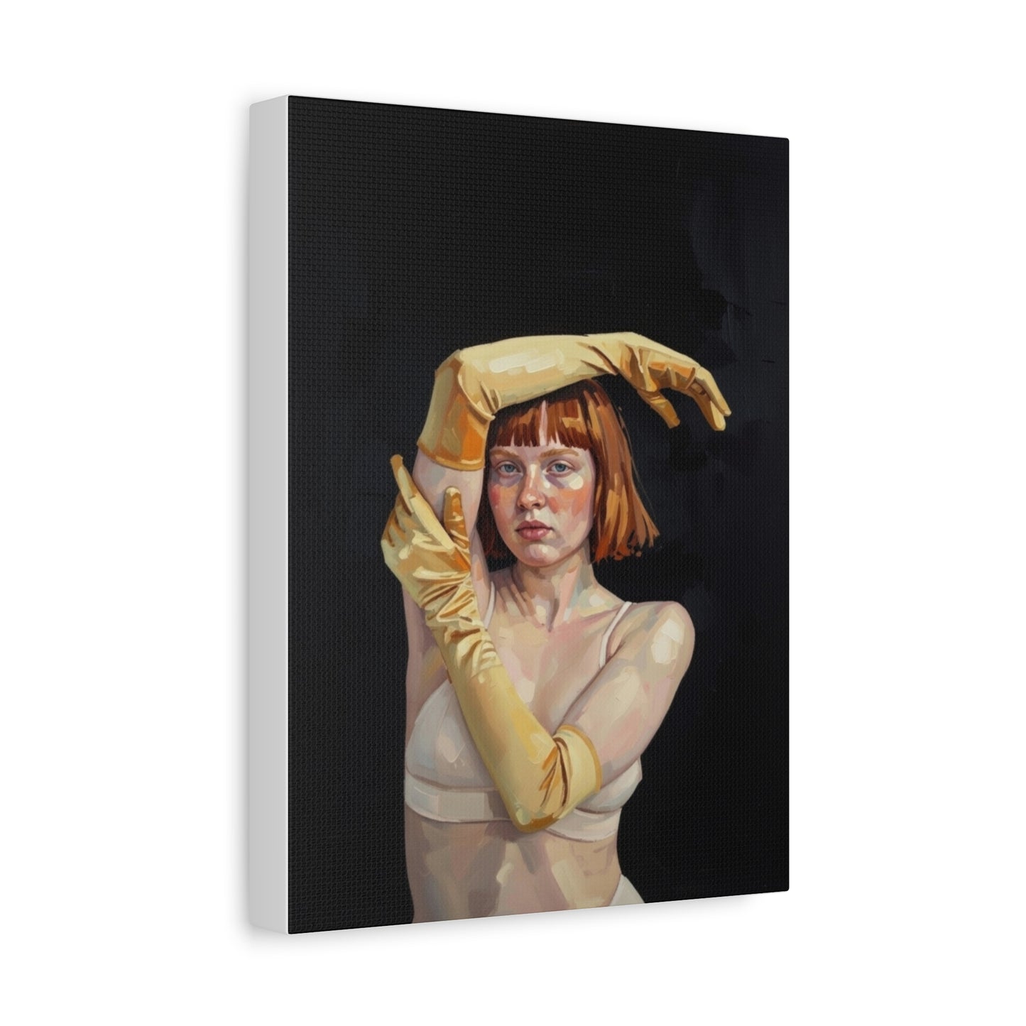 Contemporary Portrait Canvas — Redhead in Yellow Gloves Matte Stretched Art