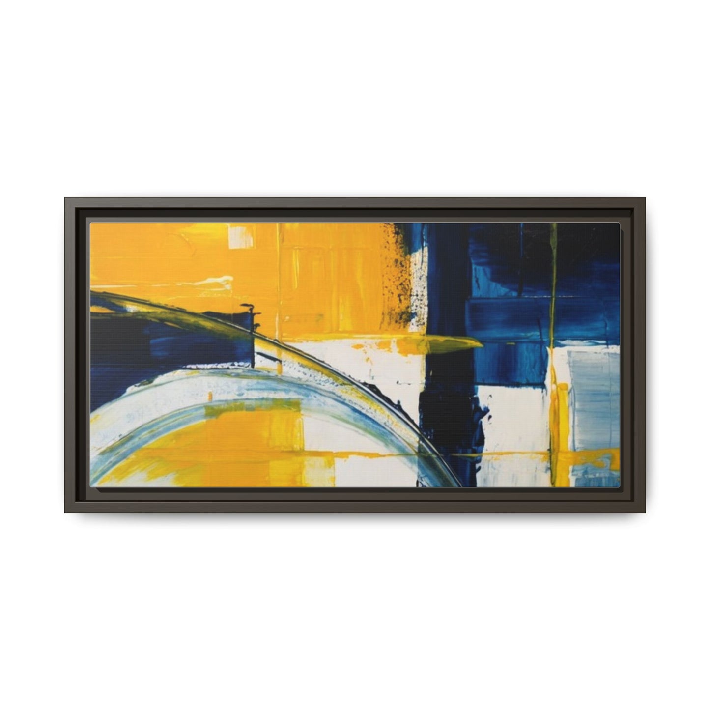 Abstract Yellow & Blue Framed Canvas Wall Art — Modern Matte Canvas Print