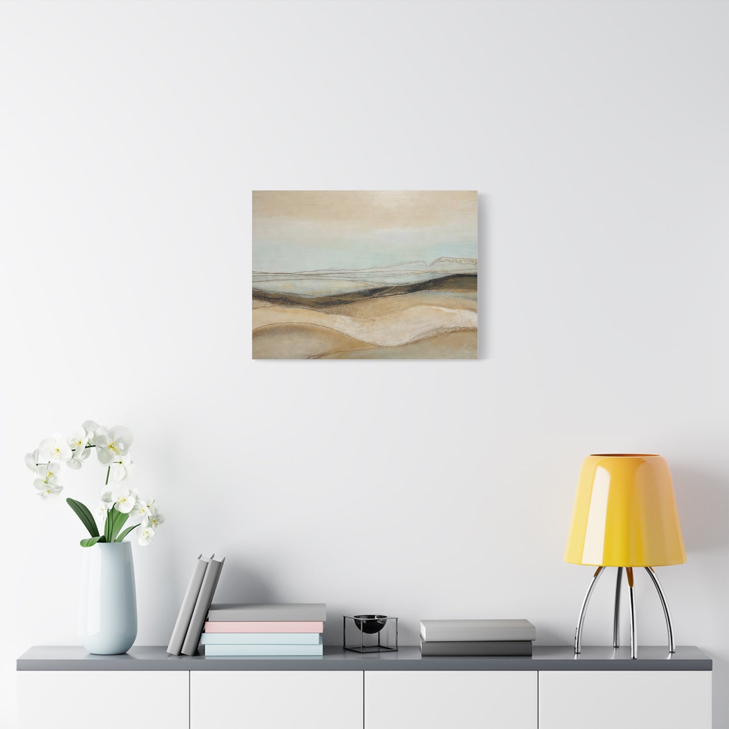 Abstract Coastal Landscape Matte Canvas Wall Art — Neutral Beach Waves Stretched Canvas