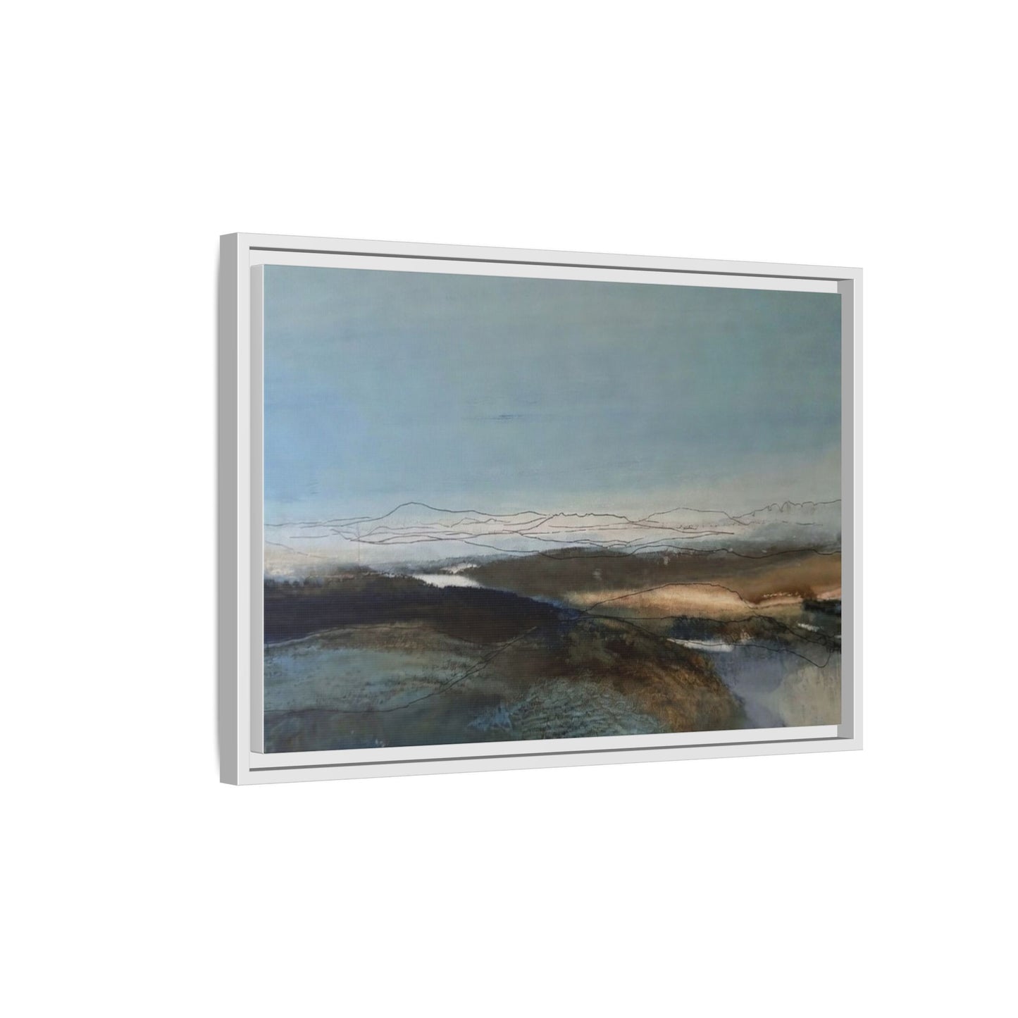 Framed Matte Canvas Wall Art — Serene Abstract Blue Landscape
