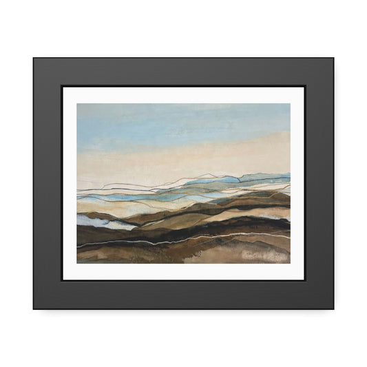 Coastal Abstract Landscape Framed Poster — Serene Blue & Earthtone Wall Art