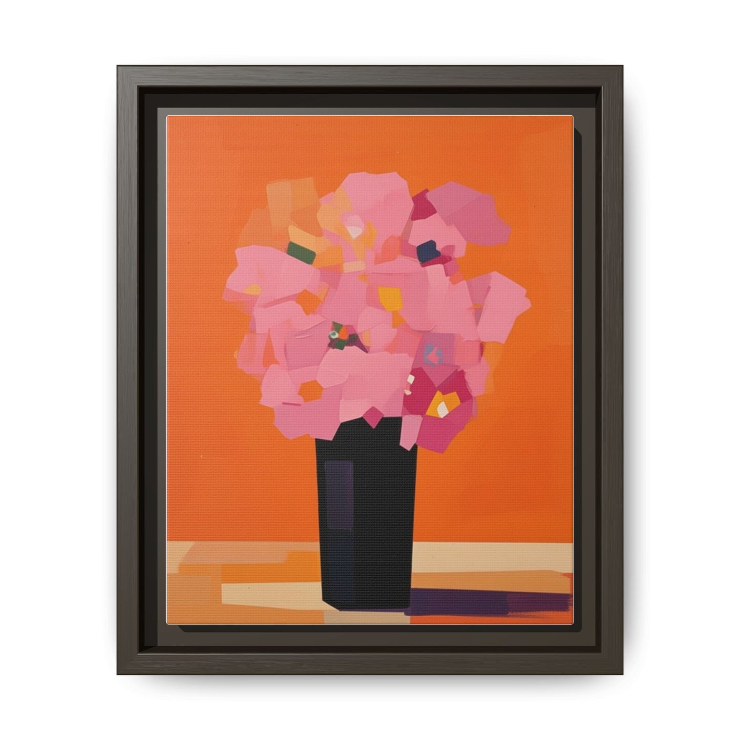 Framed Floral Canvas Art — Pink Bouquet on Orange Background