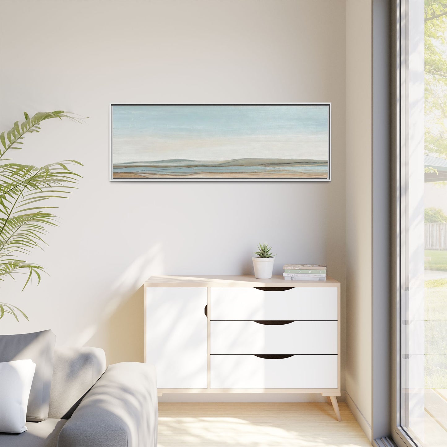 Framed Abstract Landscape Matte Canvas — Serene Coastal Horizon Wall Art