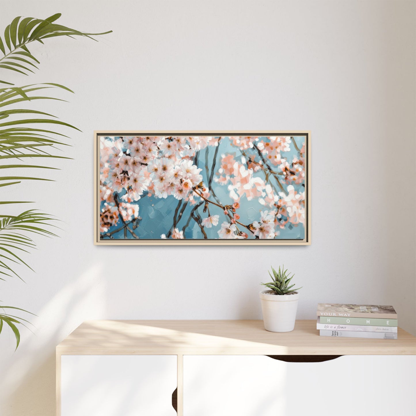 Framed Cherry Blossom Matte Canvas Print — Soft Pink Floral Wall Art