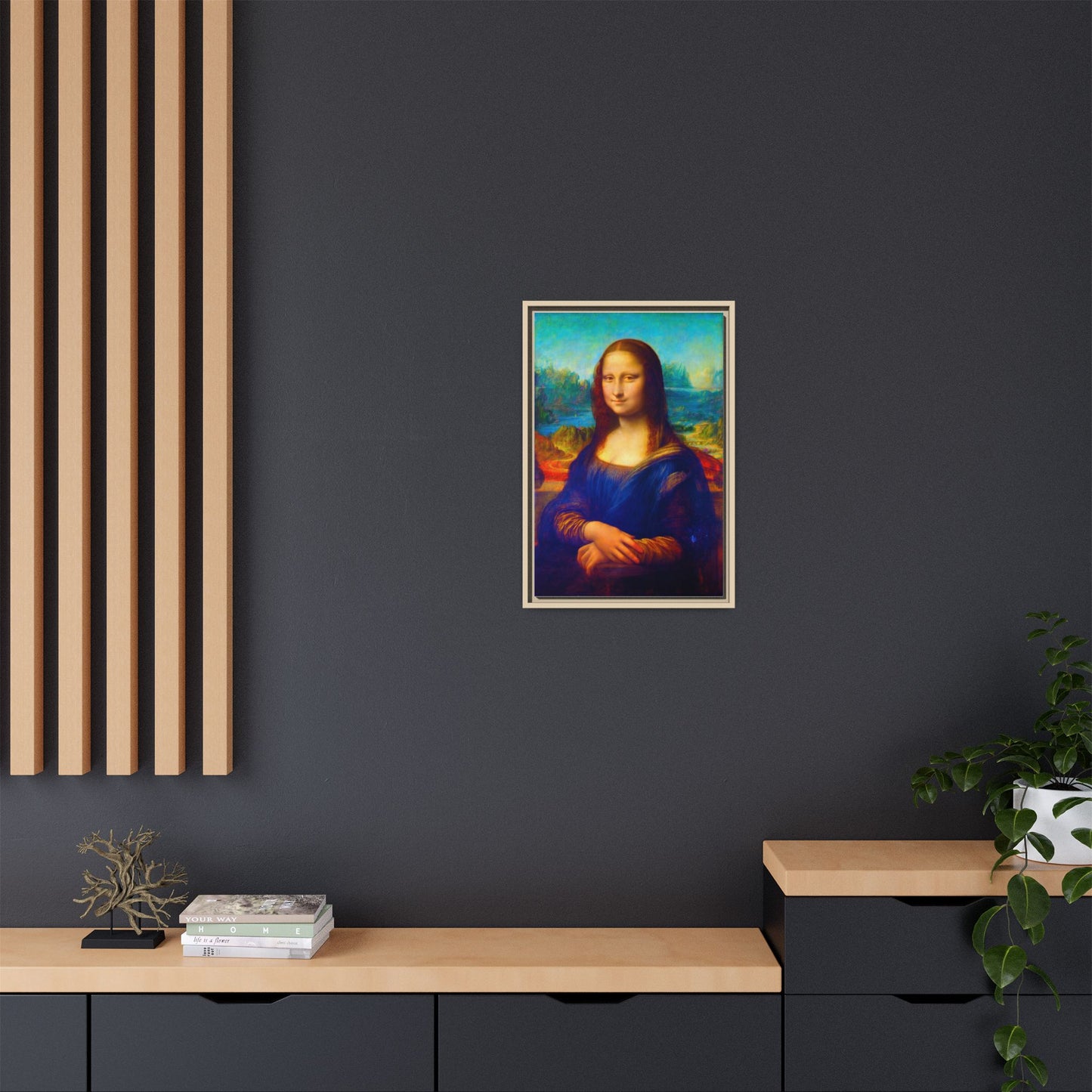 Framed Matte Canvas Print — Colorful Mona Lisa Wall Art