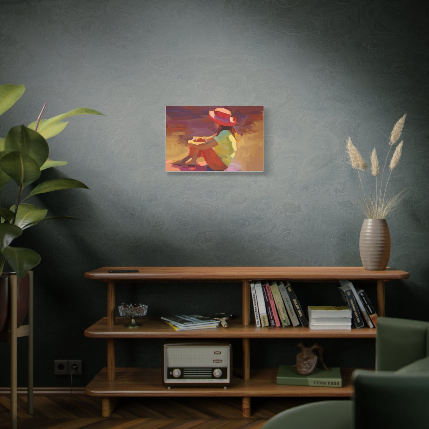 Sunset Daydream Canvas Art — Girl in Hat Matte Stretched Wall Art