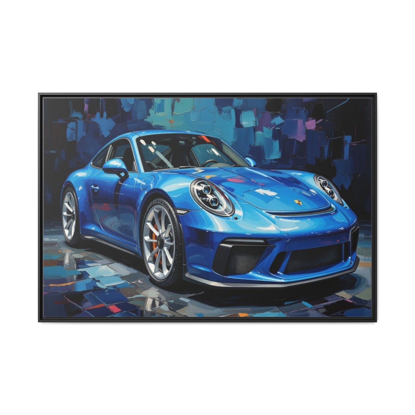 Blue Sports Car Matte Canvas Framed Print — Modern Automotive Wall Art