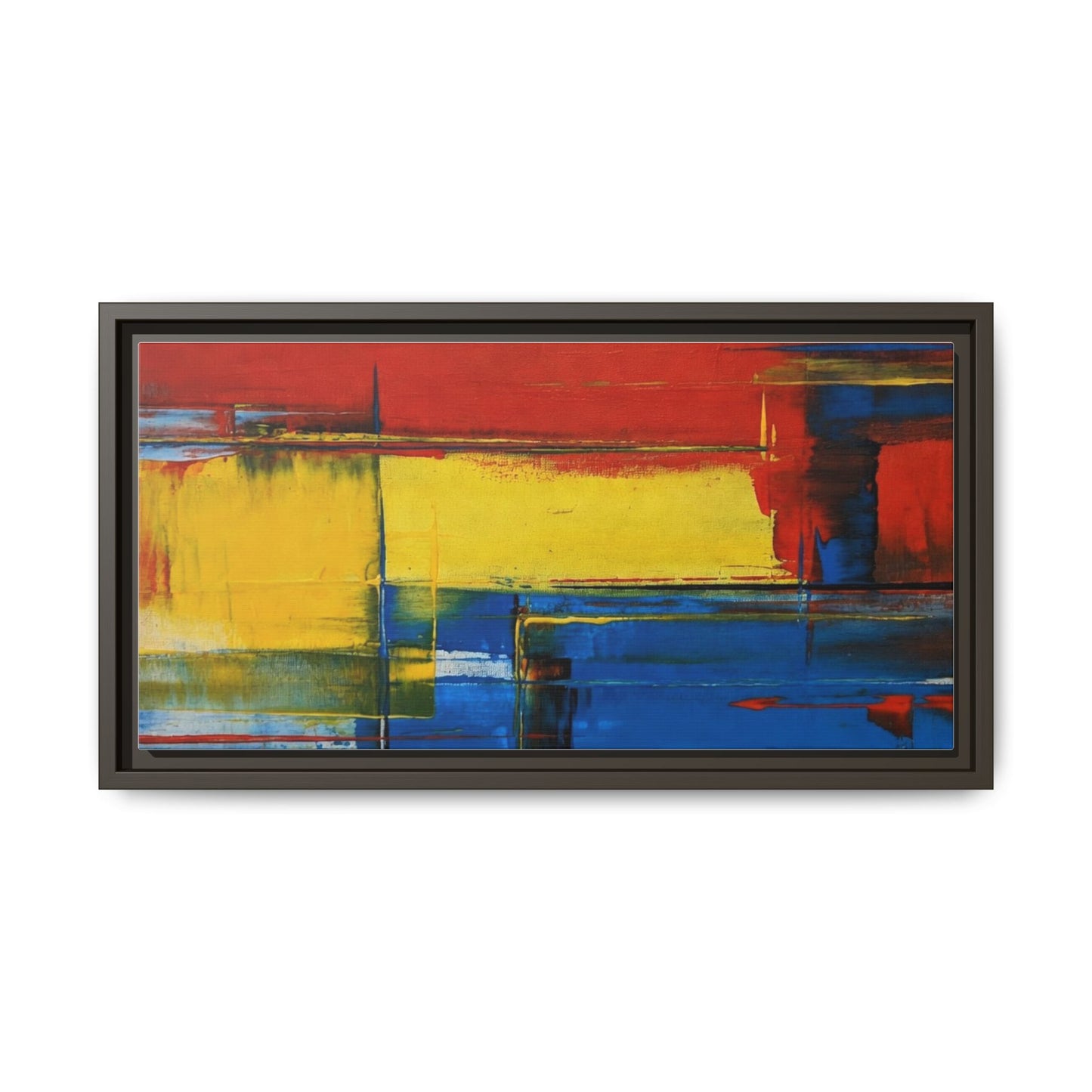Abstract Color Block Matte Canvas Framed Wall Art — Modern Red Yellow Blue Painting