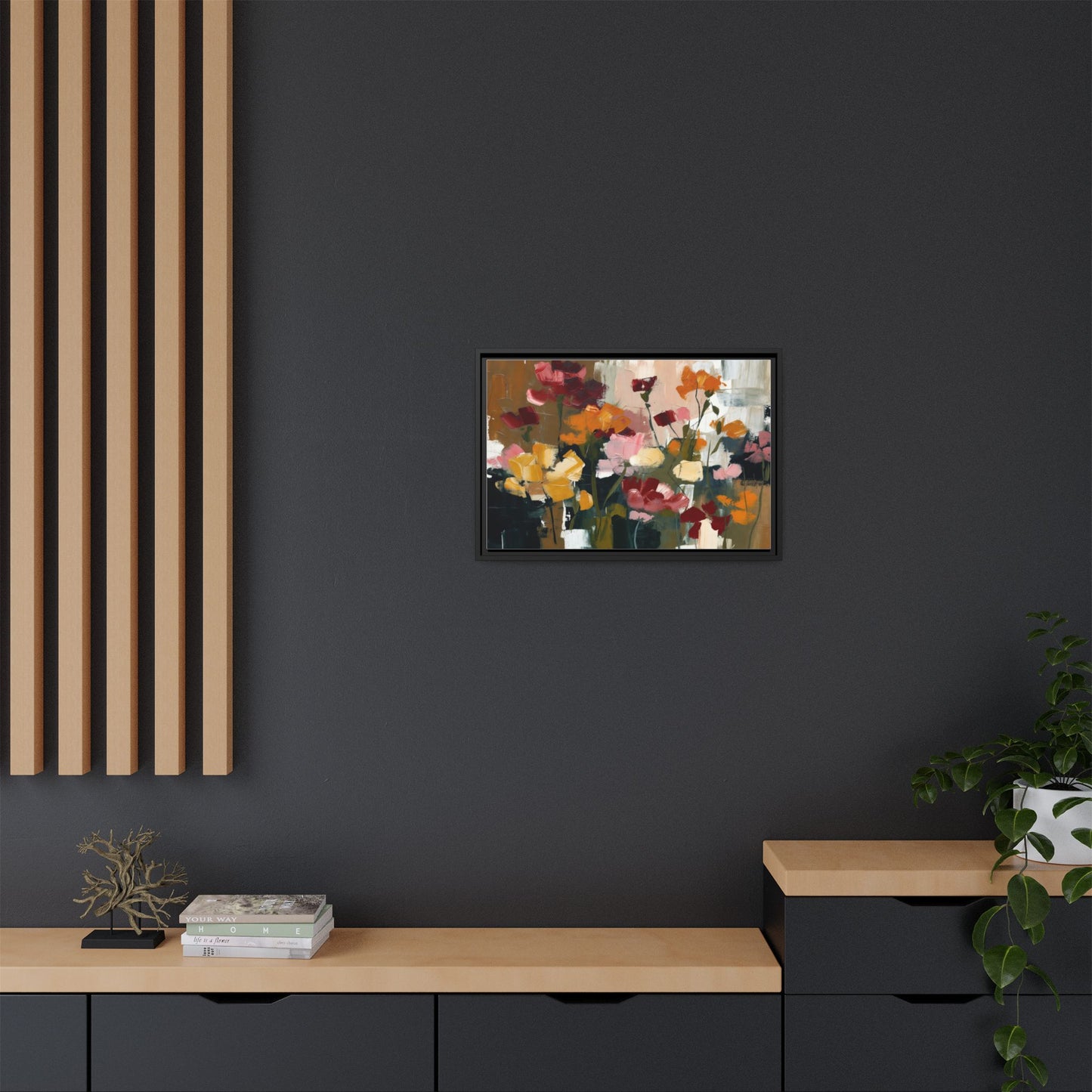 Framed Matte Canvas Floral Abstract Wall Art