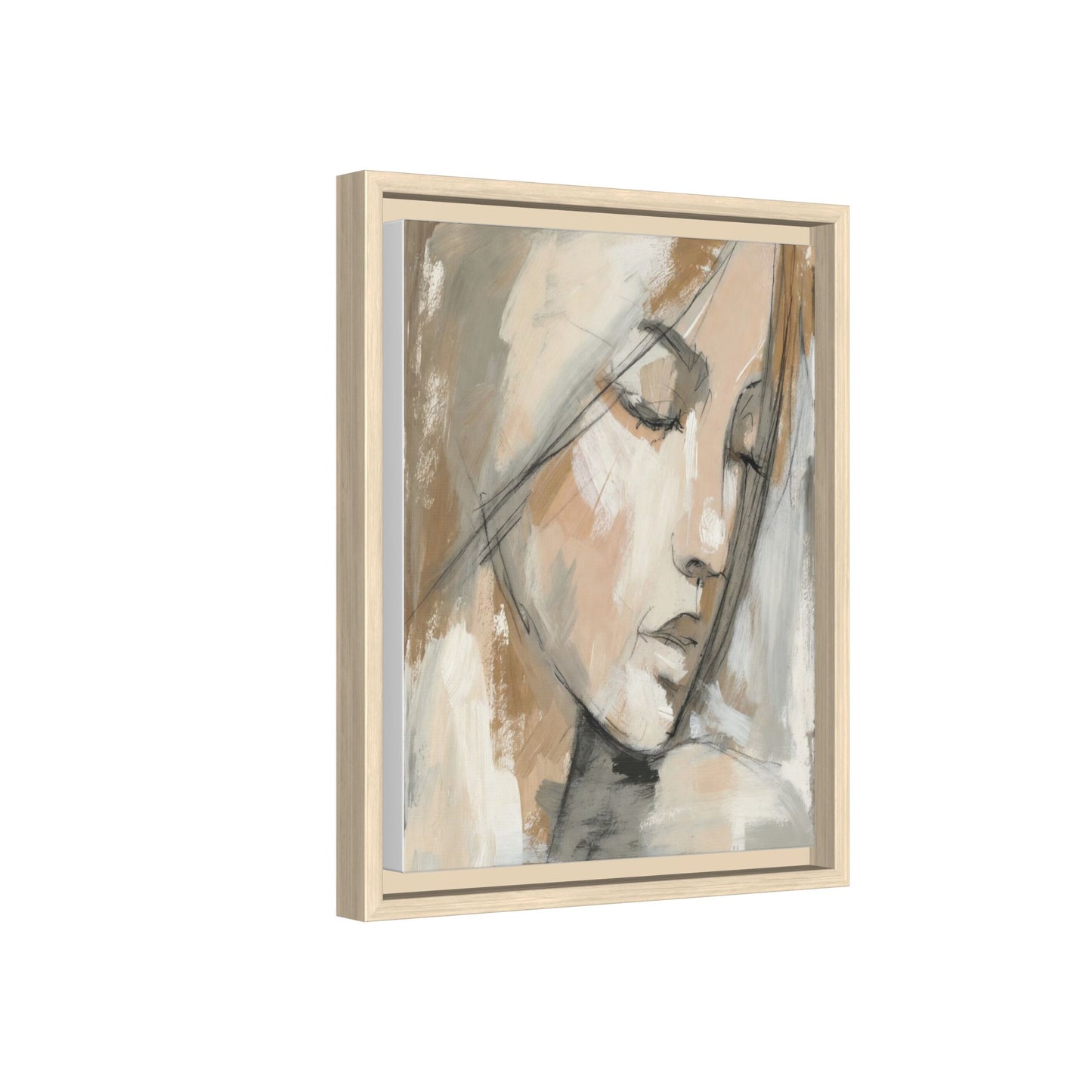 Framed Matte Canvas Art — Serene Abstract Portrait in Neutrals