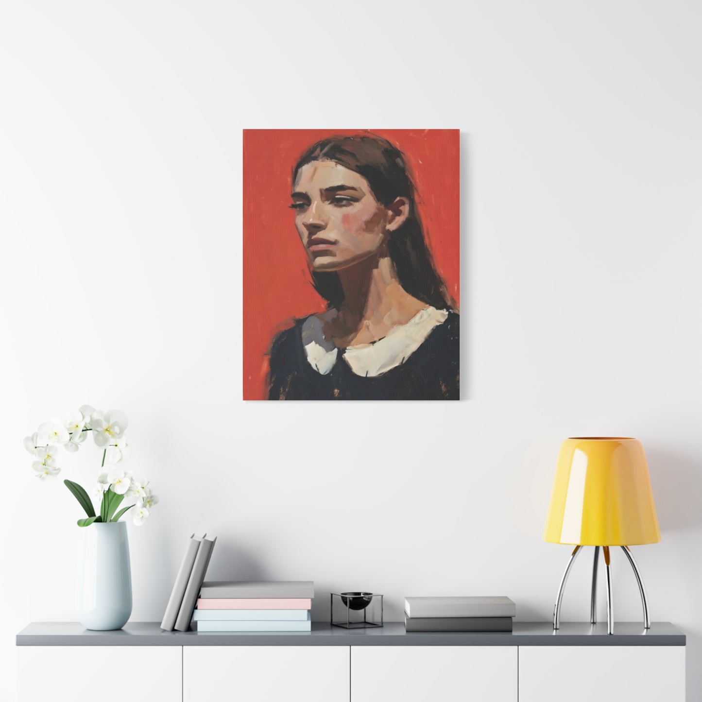 Portrait Canvas Print — Moody Red Figurative Art on Matte Stretched Canvas