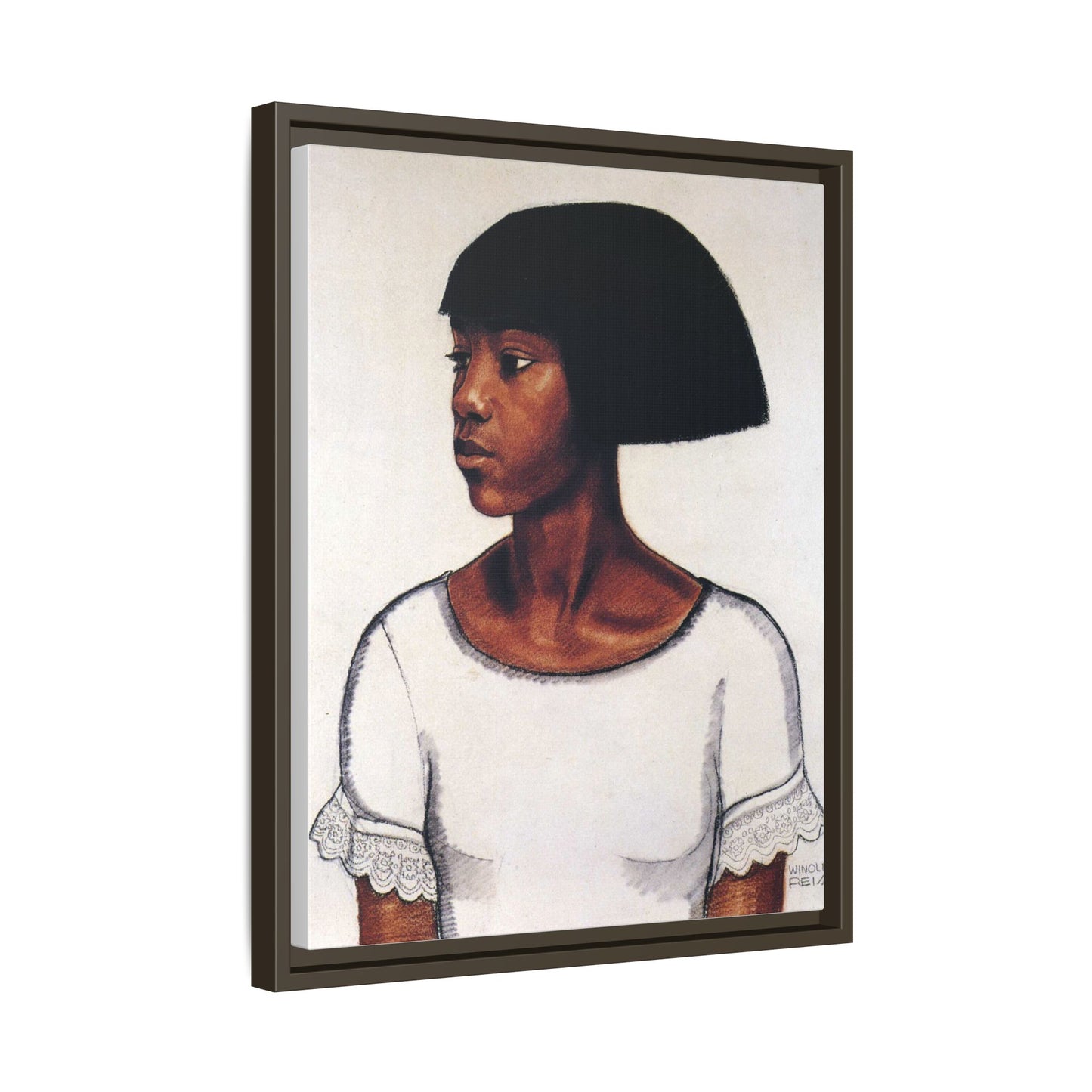 Portrait of a Young Woman by Winold Reiss Framed Matte Canvas Portrait