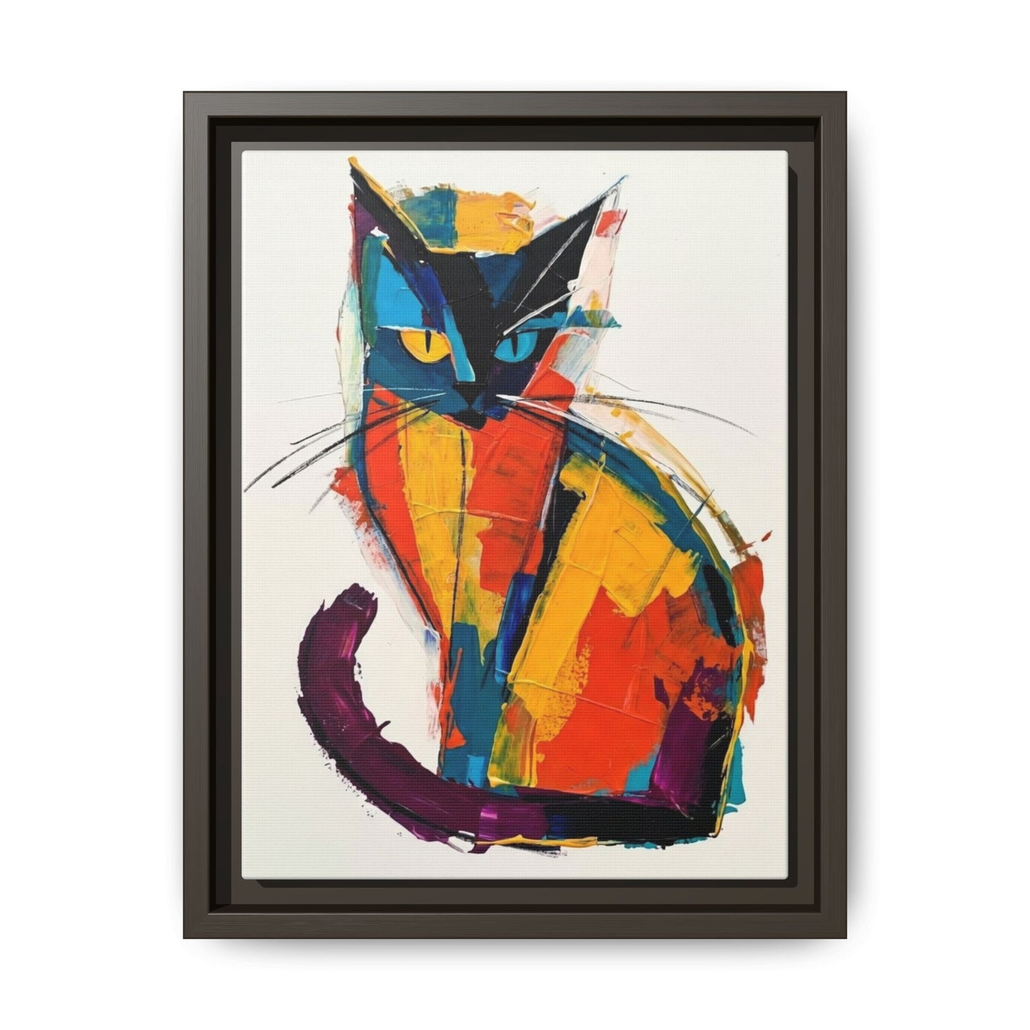 Colorful Abstract Cat Framed Canvas — Modern Matte Wall Art