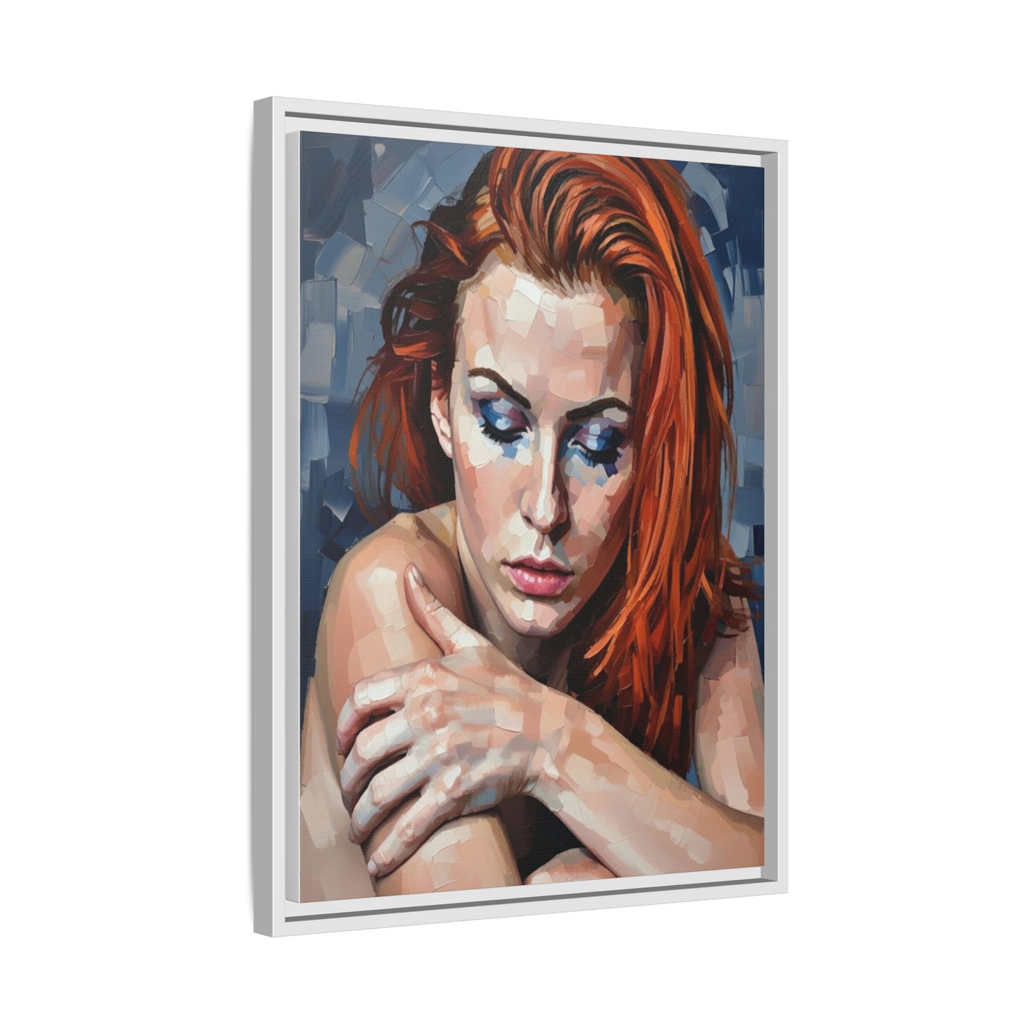 Framed Matte Canvas Art – Contemplative Redhead Portrait