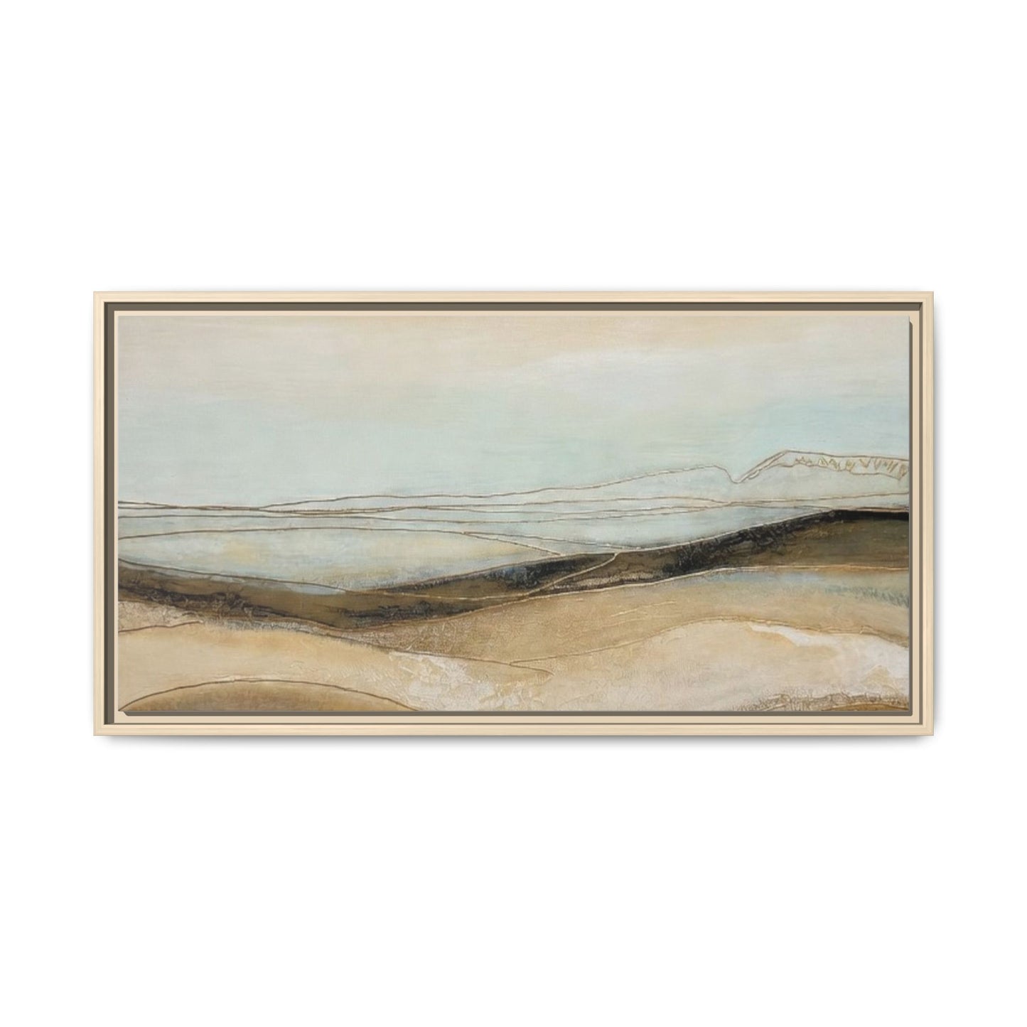 Framed Matte Canvas Wall Art — Neutral Abstract Landscape in Soft Blues & Earth Tones