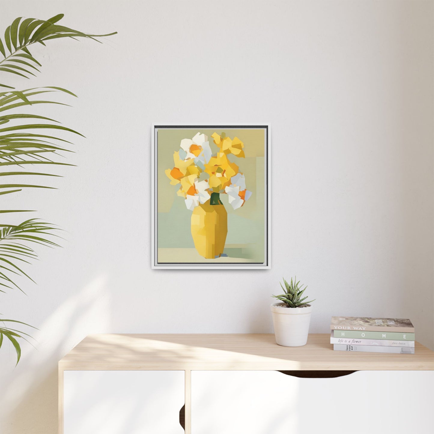 Framed Floral Canvas Print — Yellow Vase Bouquet Wall Art