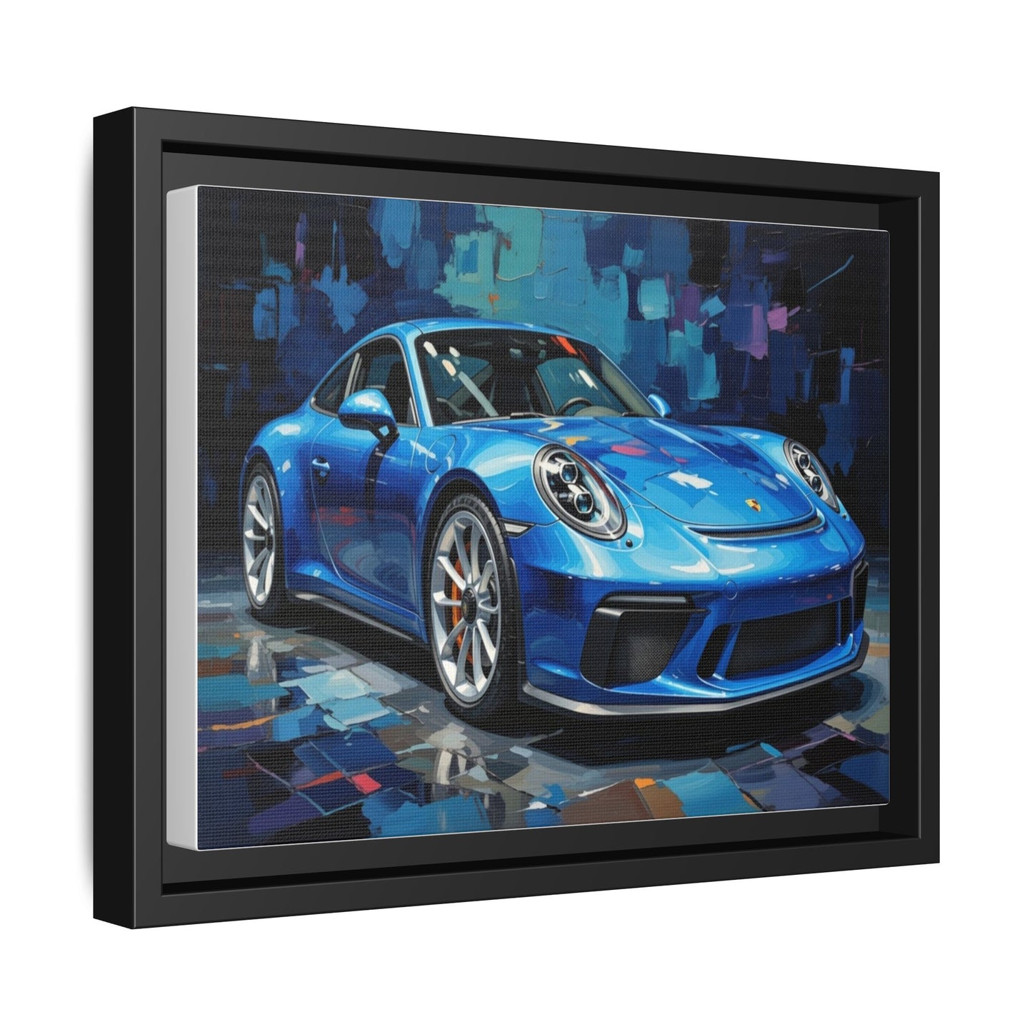 Blue Sports Car Matte Canvas Framed Print — Modern Automotive Wall Art