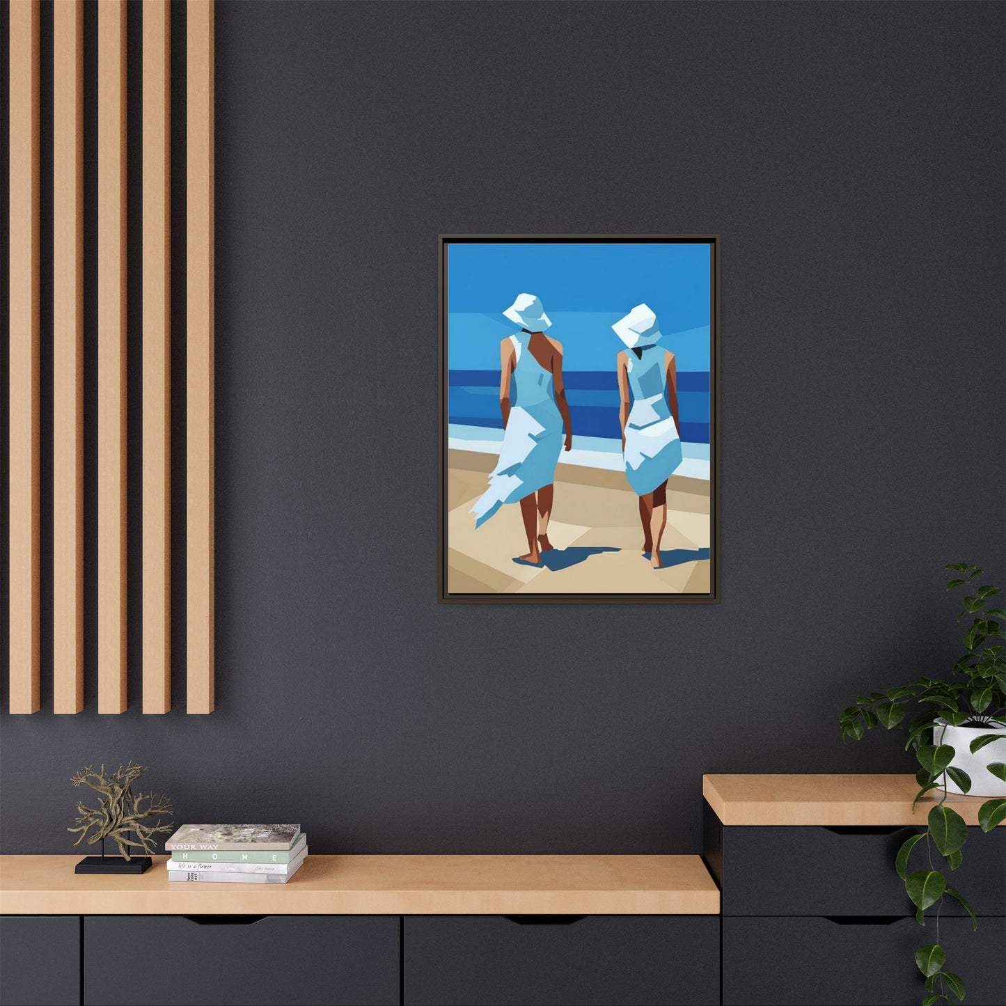Seaside Stroll Matte Canvas Framed Print — Coastal Beach Art
