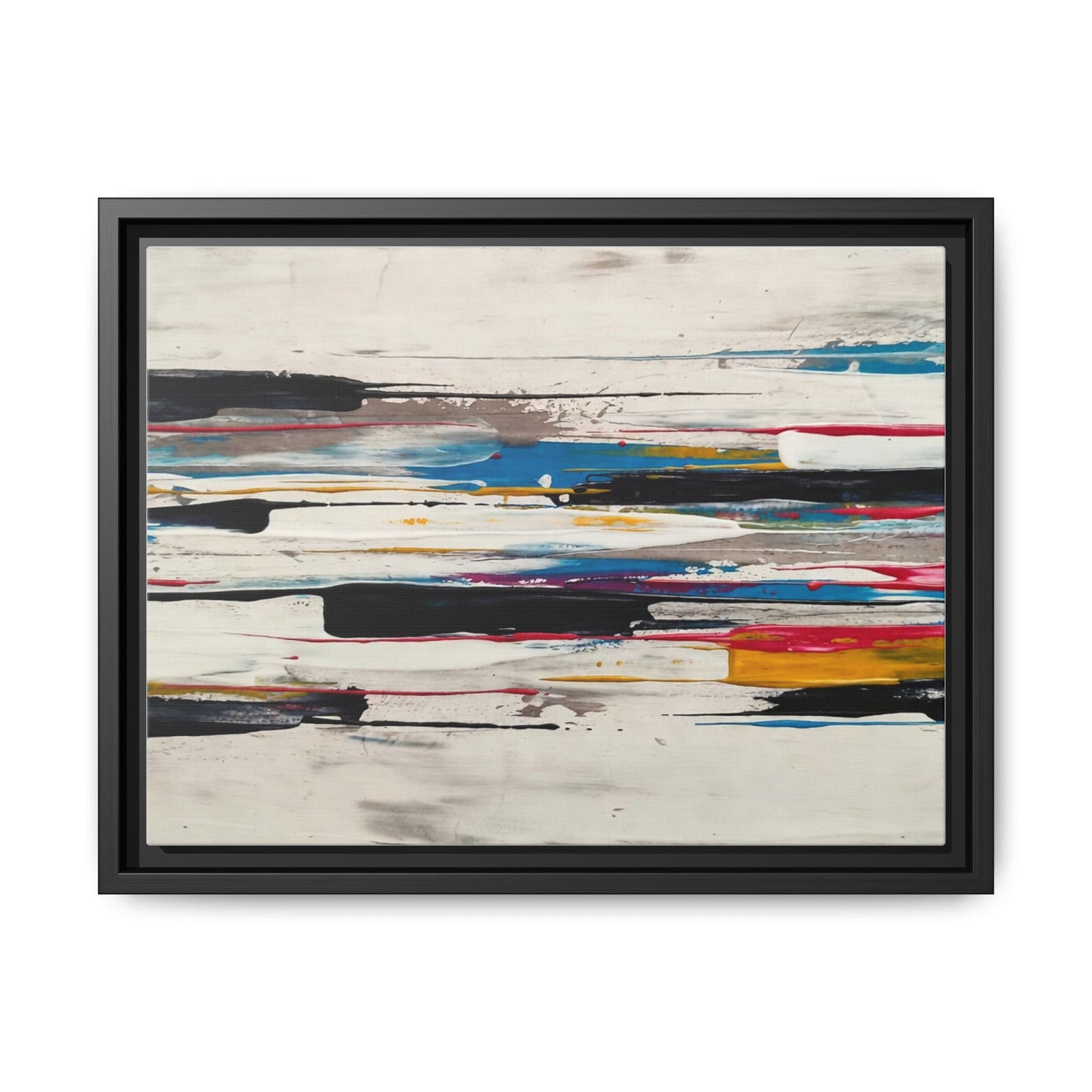 Abstract Multi-Color Framed Canvas Wall Art — Modern Horizontal Brushstroke Print