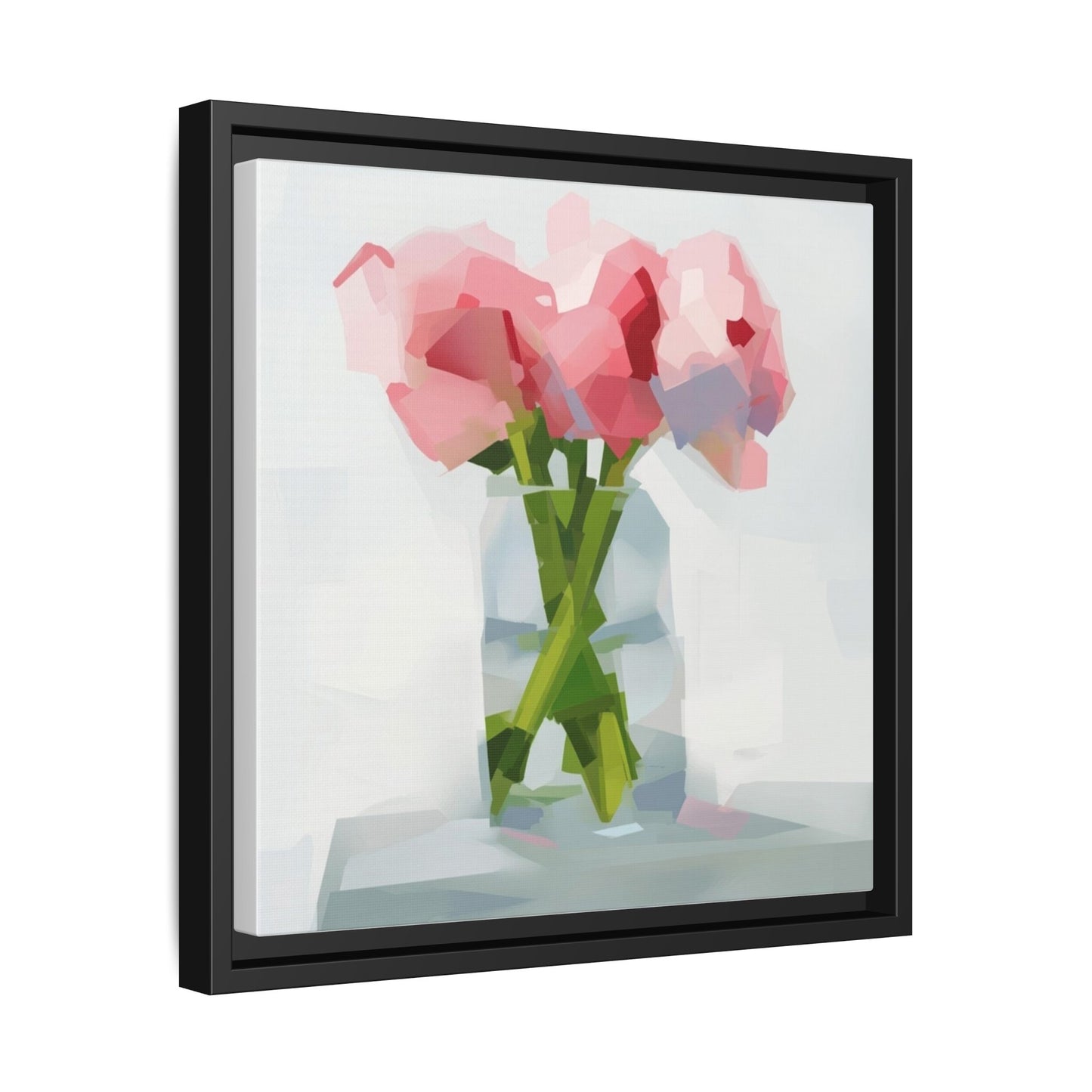 Framed Floral Canvas Art — Pink Peonies in Vase (Matte)