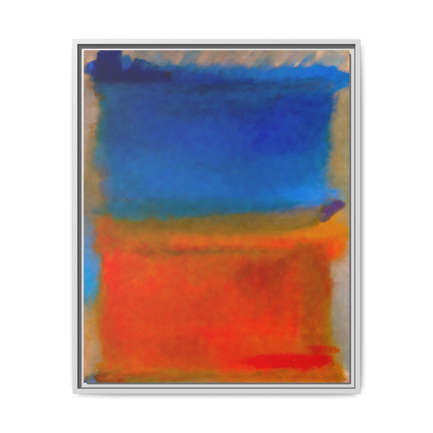 Abstract Color Block Matte Canvas Framed Wall Art — Blue & Orange Modern Painting