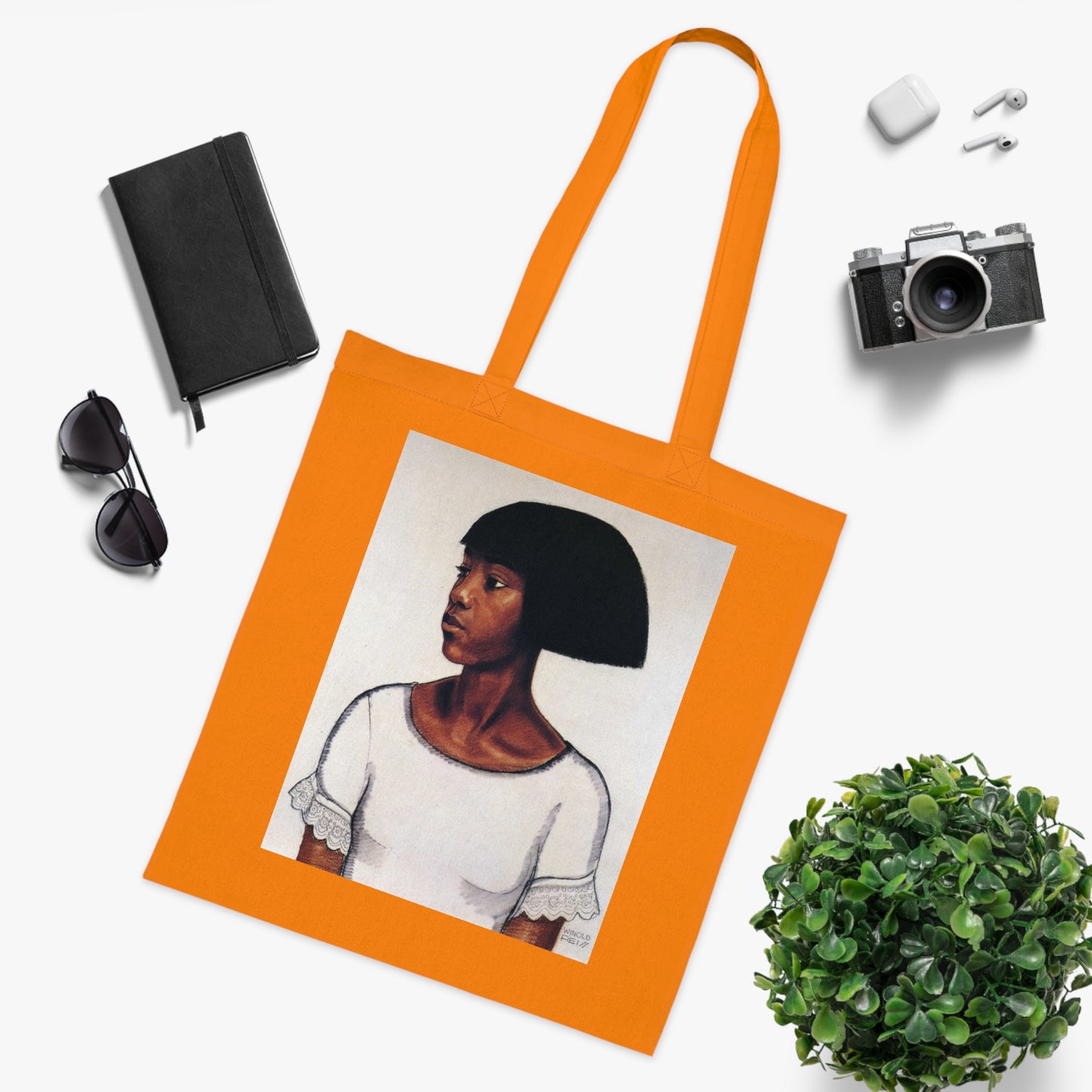 Portrait Cotton Tote Bag — Artistic Black Woman Illustration
