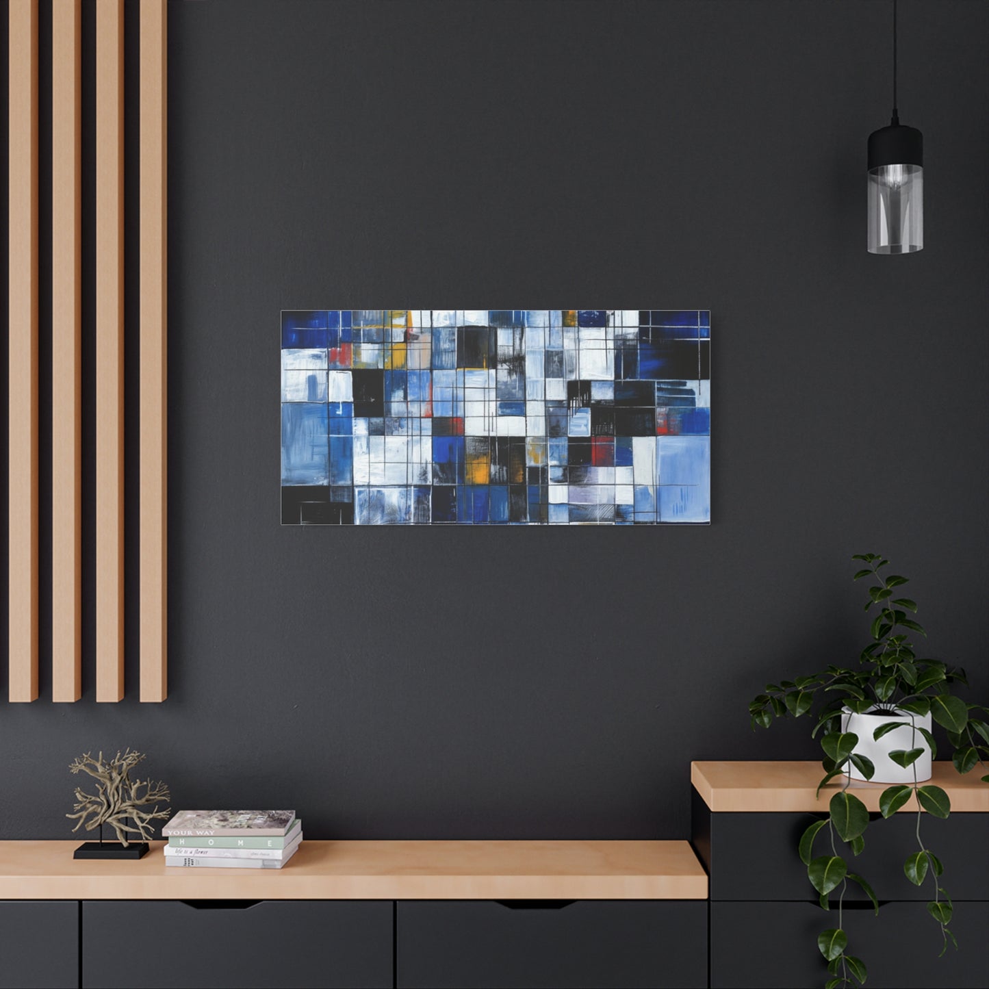 Abstract Blue Grid Matte Stretched Canvas Wall Art (1.25")