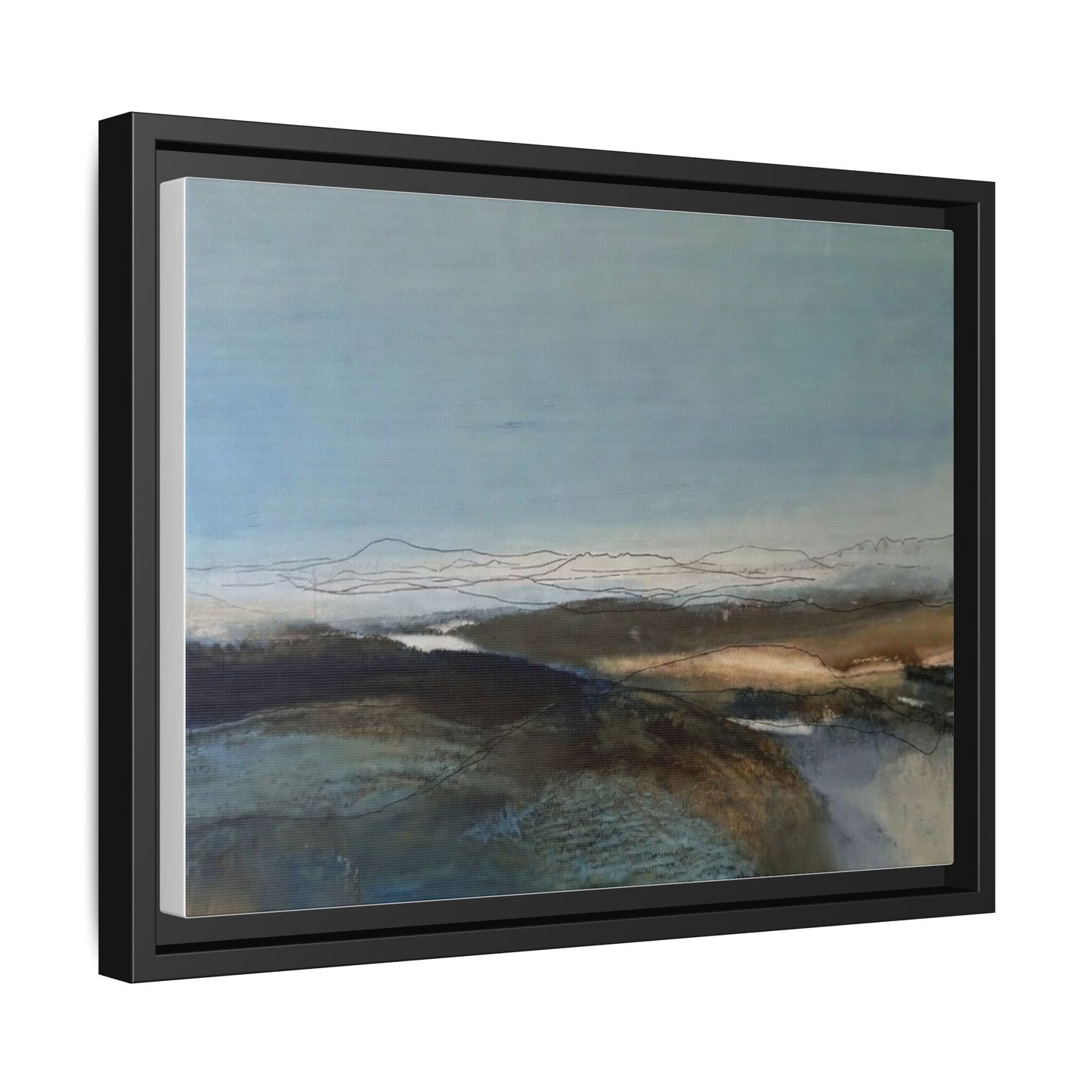 Framed Matte Canvas Wall Art — Serene Abstract Blue Landscape