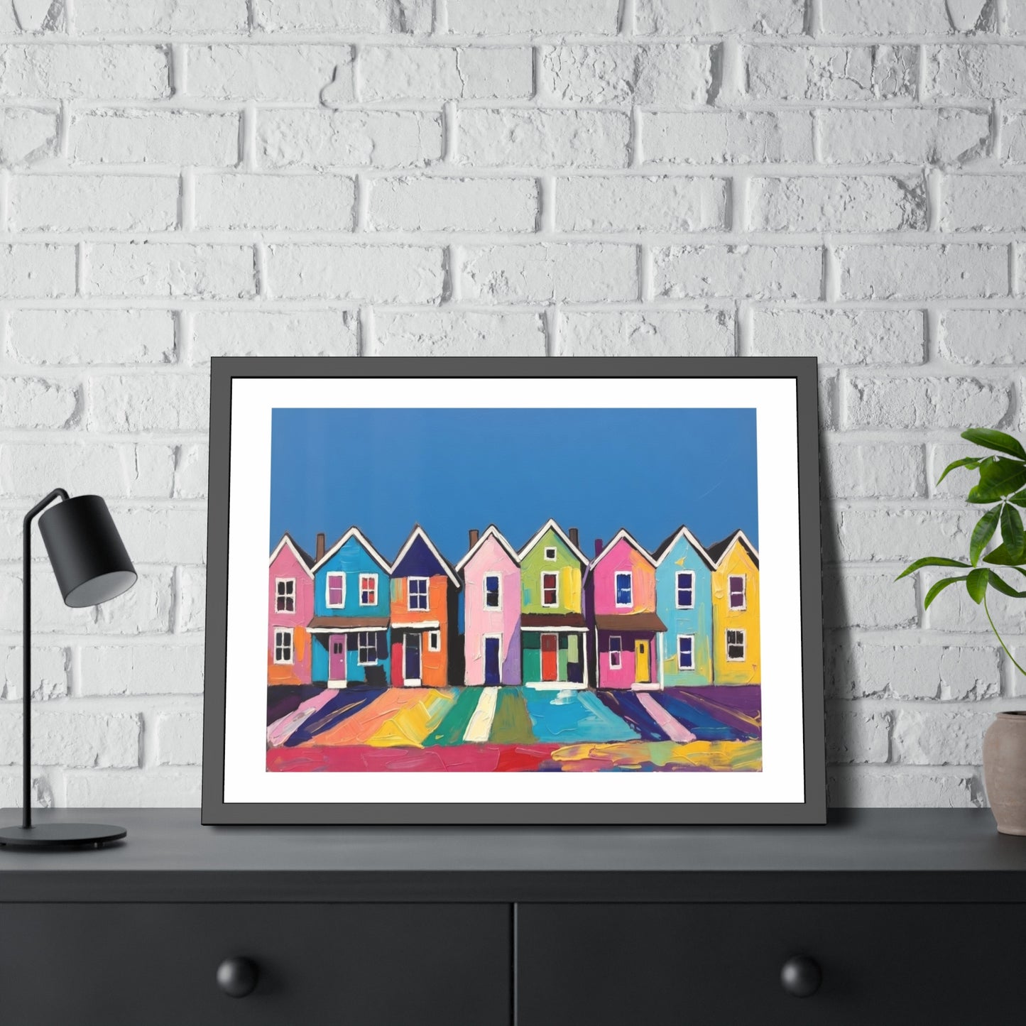 Framed Poster Colorful Row of Houses Wall Art