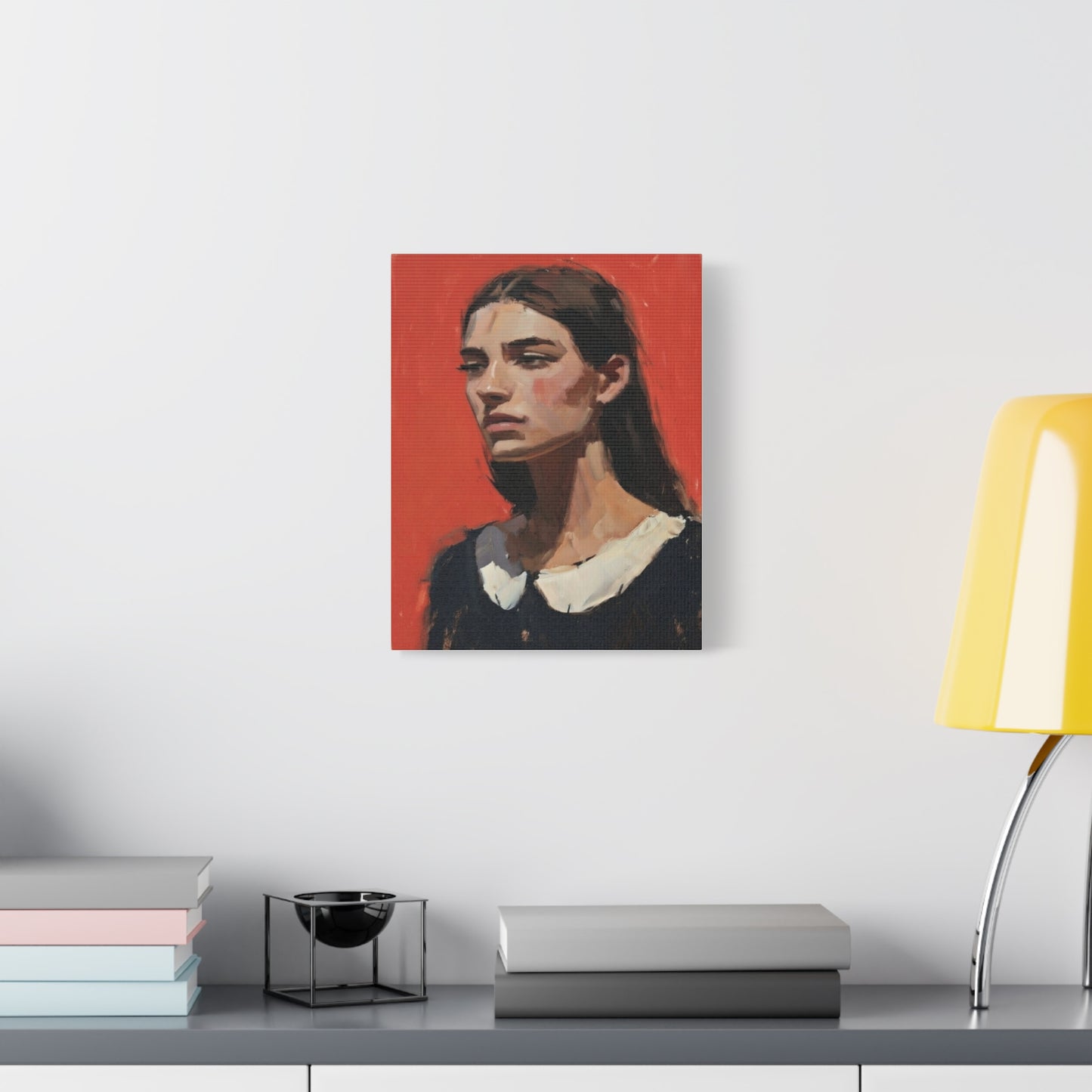 Portrait Canvas Print — Moody Red Figurative Art on Matte Stretched Canvas