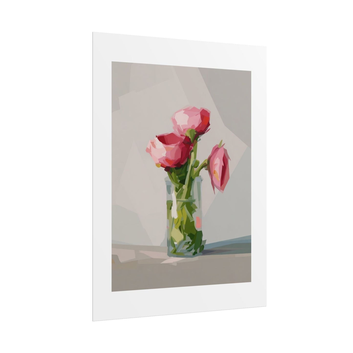 Floral Still Life Poster — Pink Roses in Vase Rolled Art Print