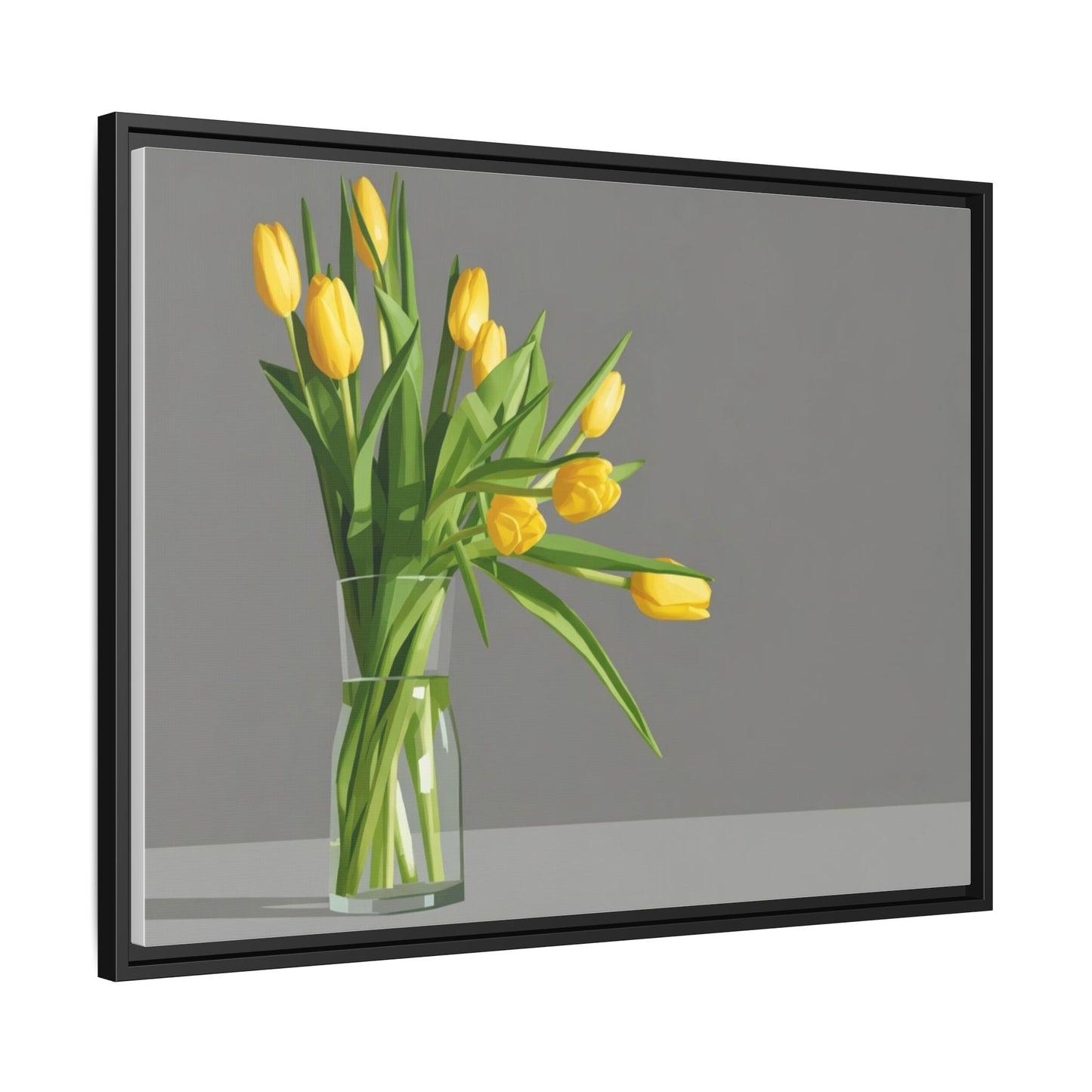 Framed Matte Canvas Art — Yellow Tulip Vase Wall Print