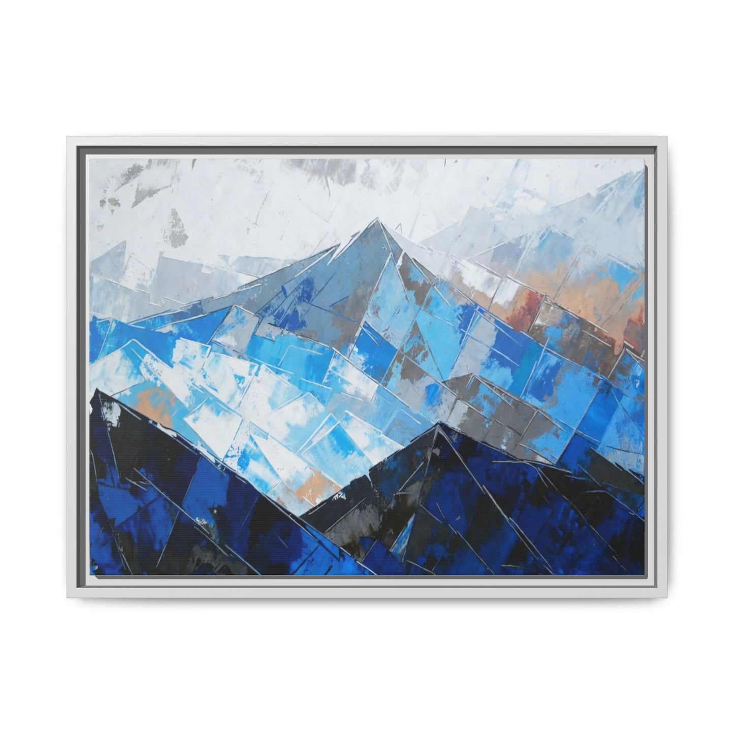 Framed Matte Canvas Blue Mountain Abstract Wall Art