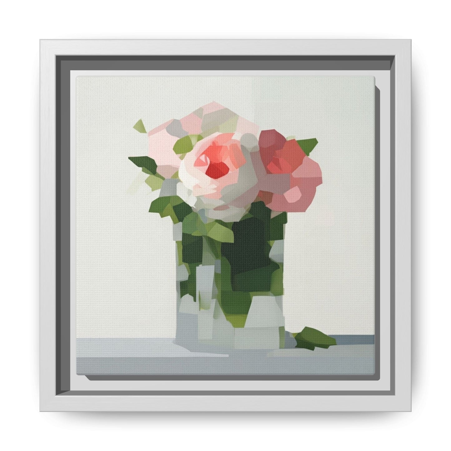 Framed Floral Canvas Print — Modern Pink Roses Still Life