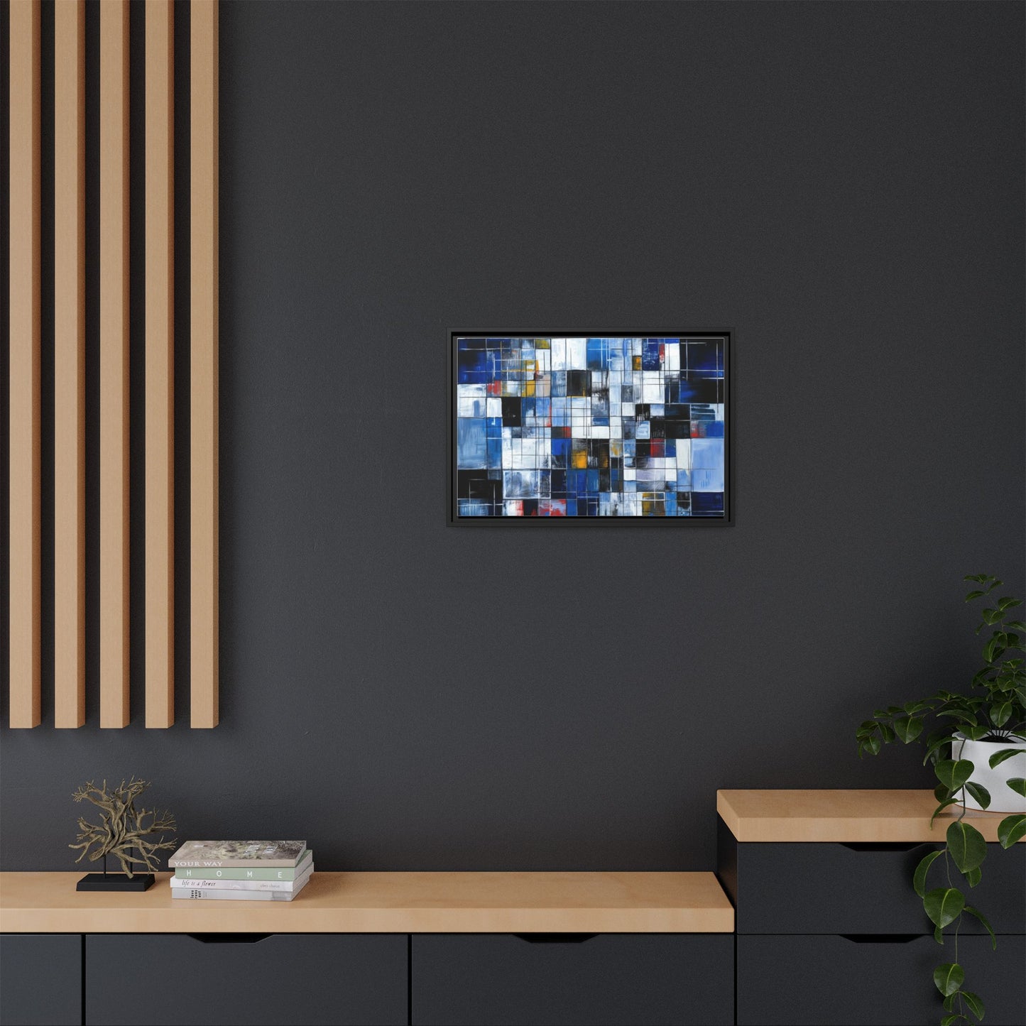 Abstract Blue Grid Matte Canvas Framed Art Print