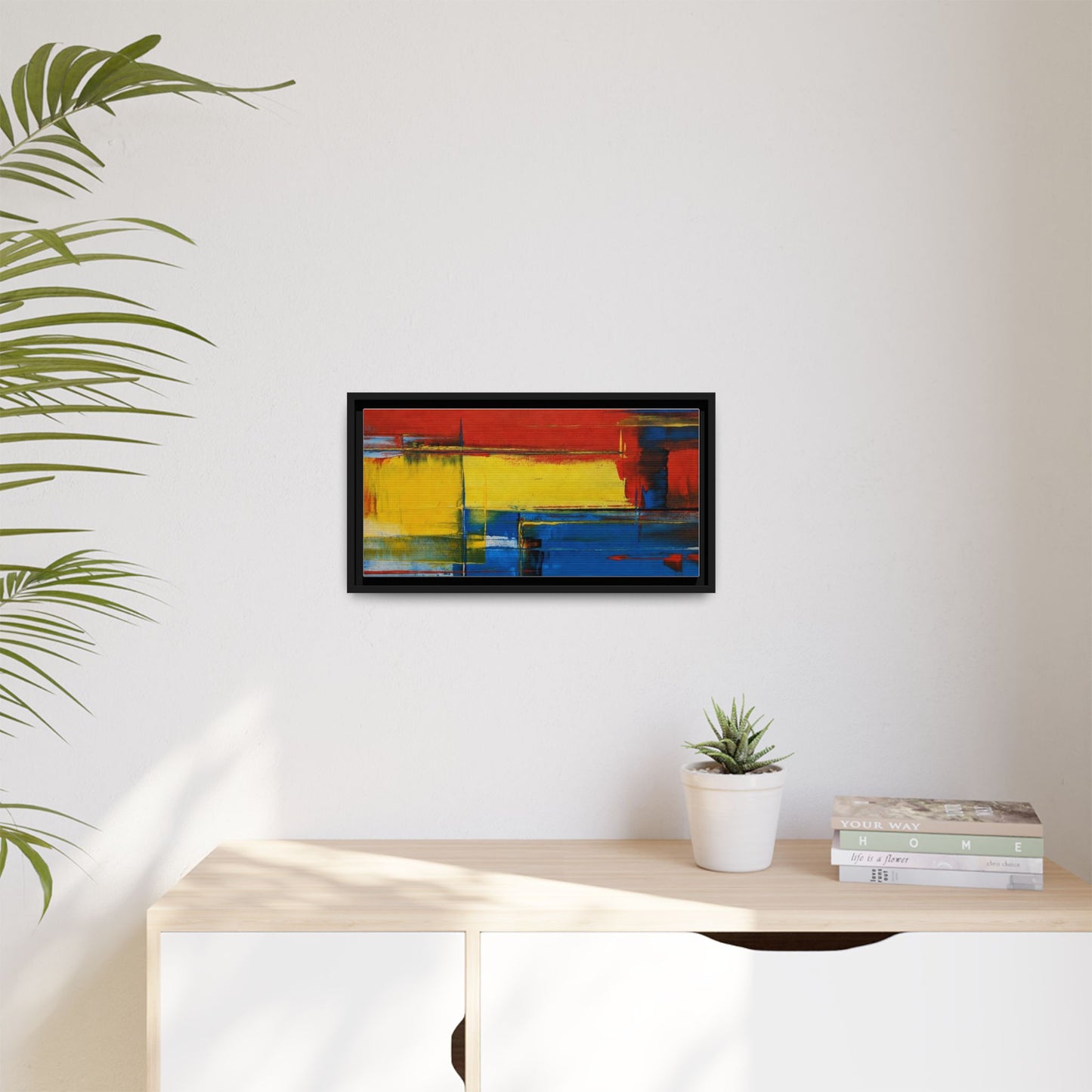 Abstract Color Block Matte Canvas Framed Wall Art — Modern Red Yellow Blue Painting