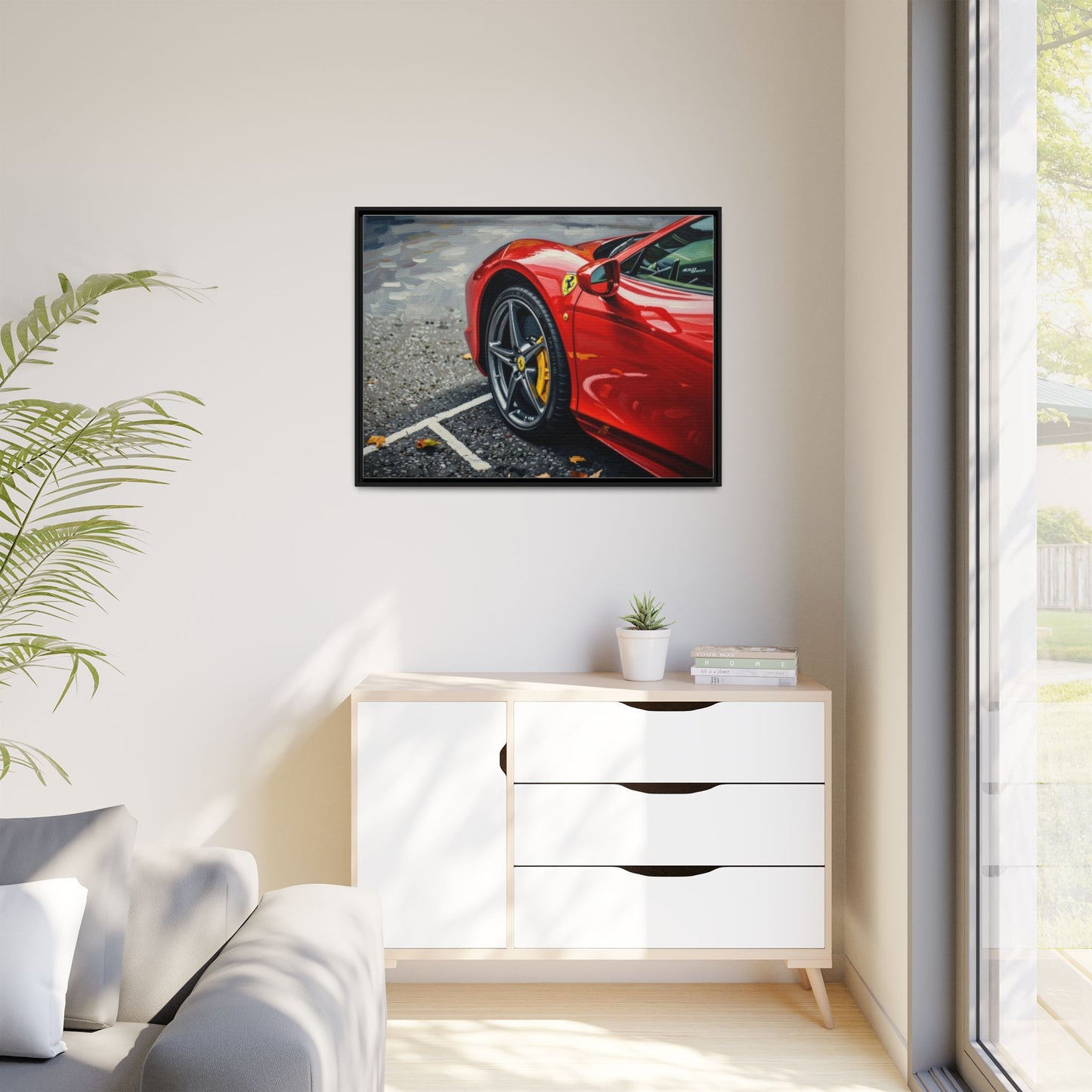 Framed Matte Canvas: Red Sports Car Close-Up Art Print