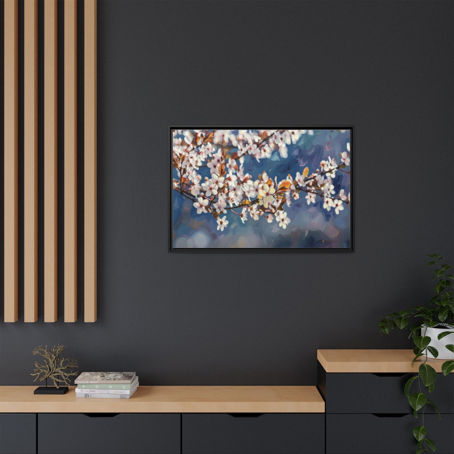 Framed Matte Canvas Print — Cherry Blossom Branch Wall Art