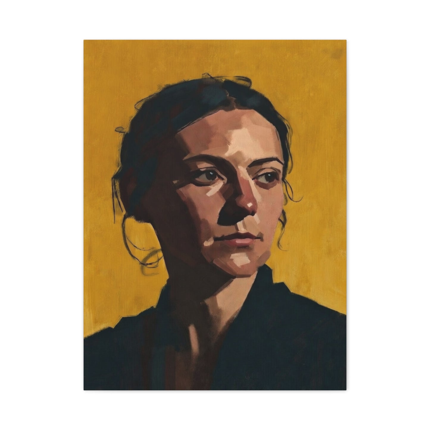 Portrait Painting Canvas Print — Moody Golden Female Portrait on Matte Stretched Canvas