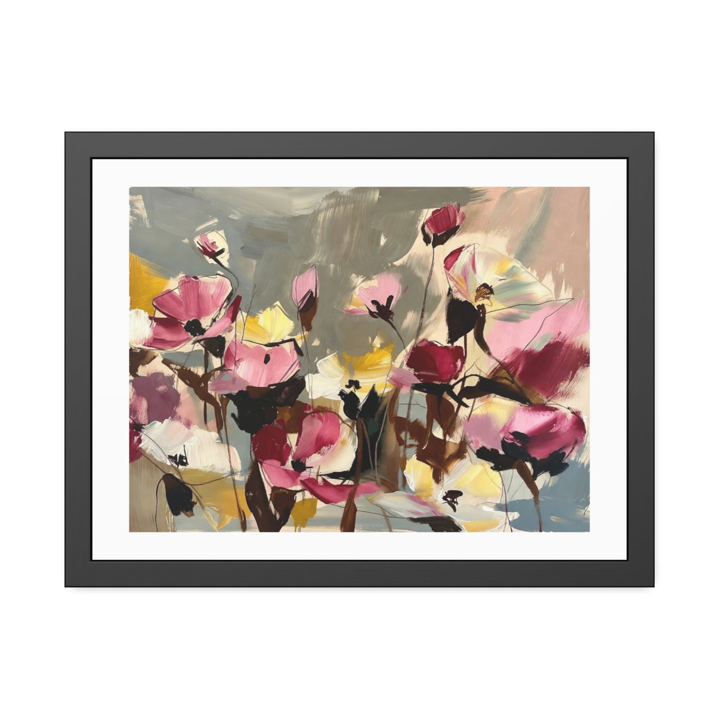 Framed Floral Art Print - Abstract Pink Poppies Poster