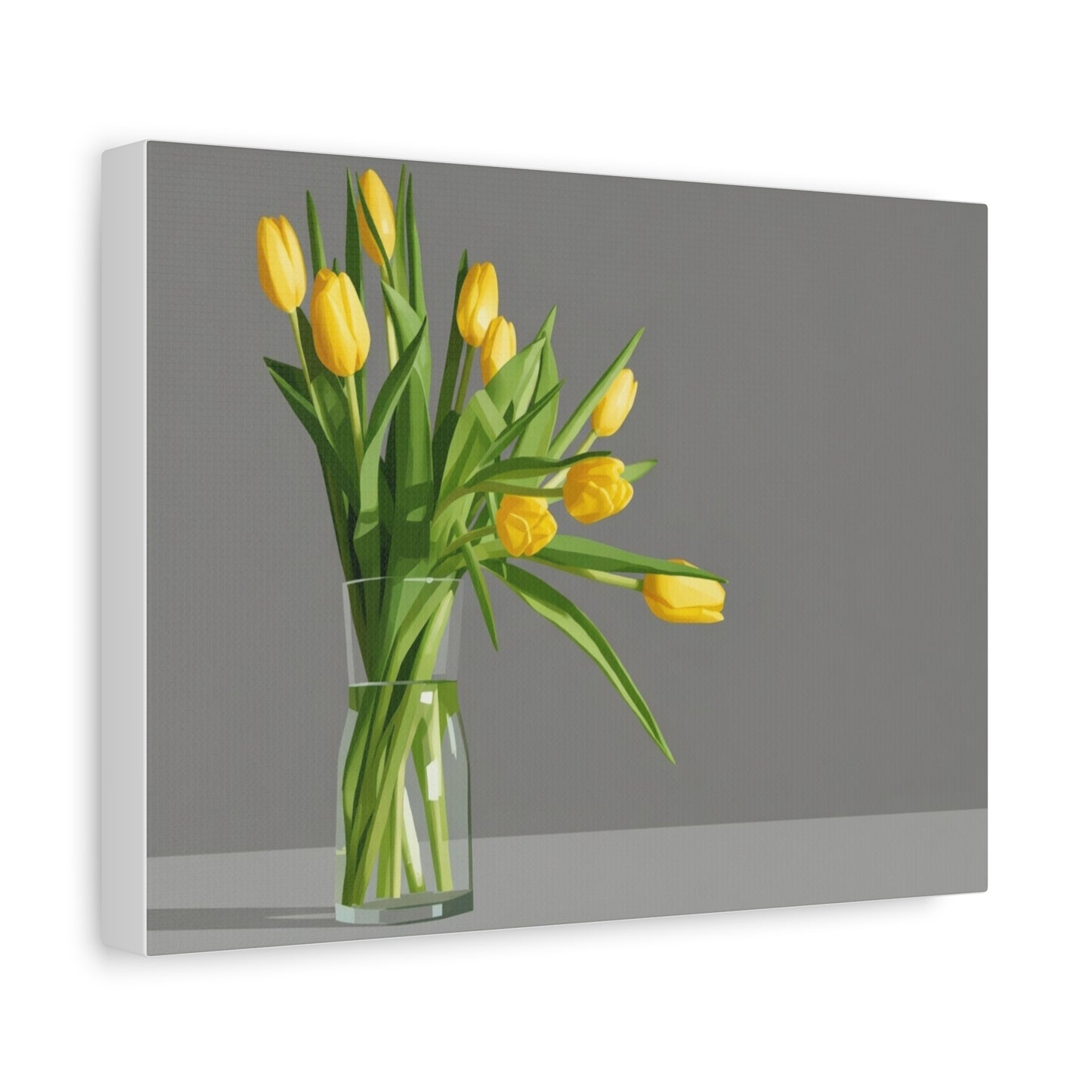 Yellow Tulips in Glass Vase — Matte Stretched Canvas Wall Art