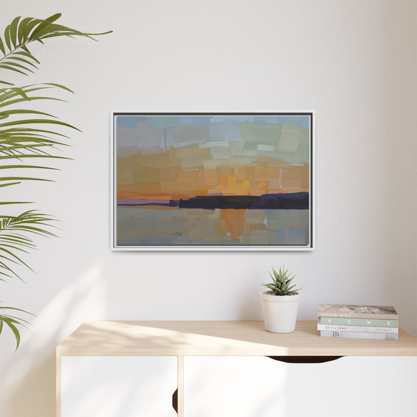 Framed Matte Canvas Sunset Abstract Landscape Art Print