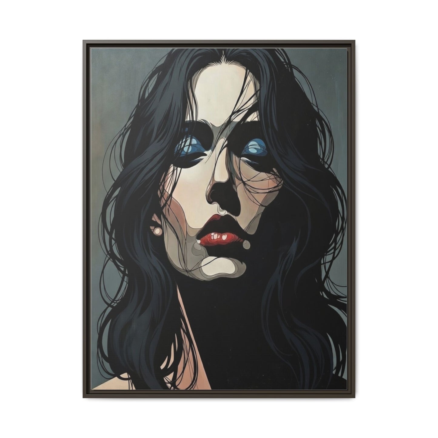 Framed Matte Canvas: Moody Portrait of Woman – Modern Gothic Wall Art
