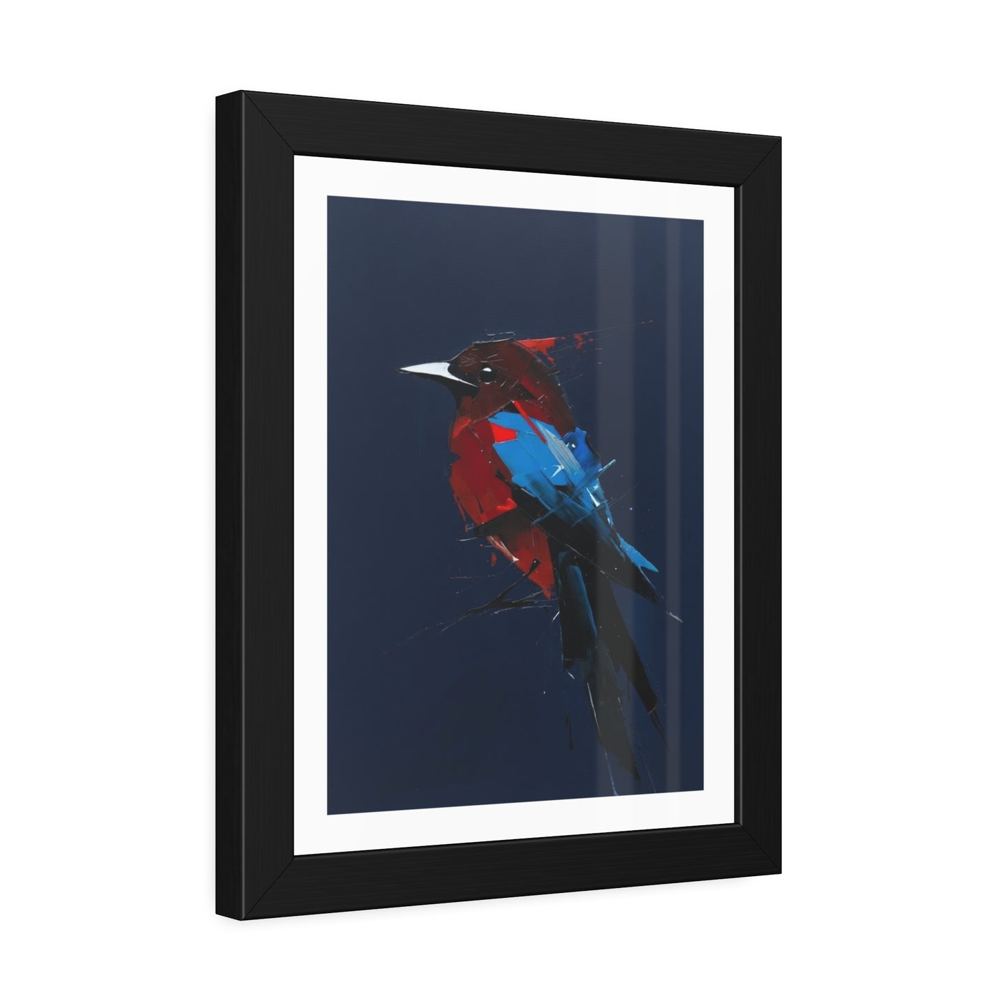 Framed Bird Art Print — Modern Red & Blue Kingfisher Poster
