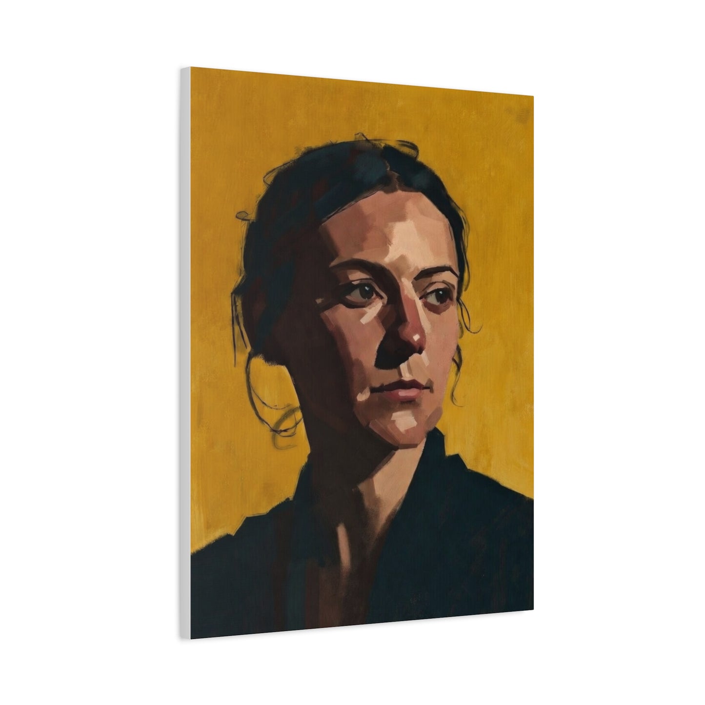 Portrait Painting Canvas Print — Moody Golden Female Portrait on Matte Stretched Canvas