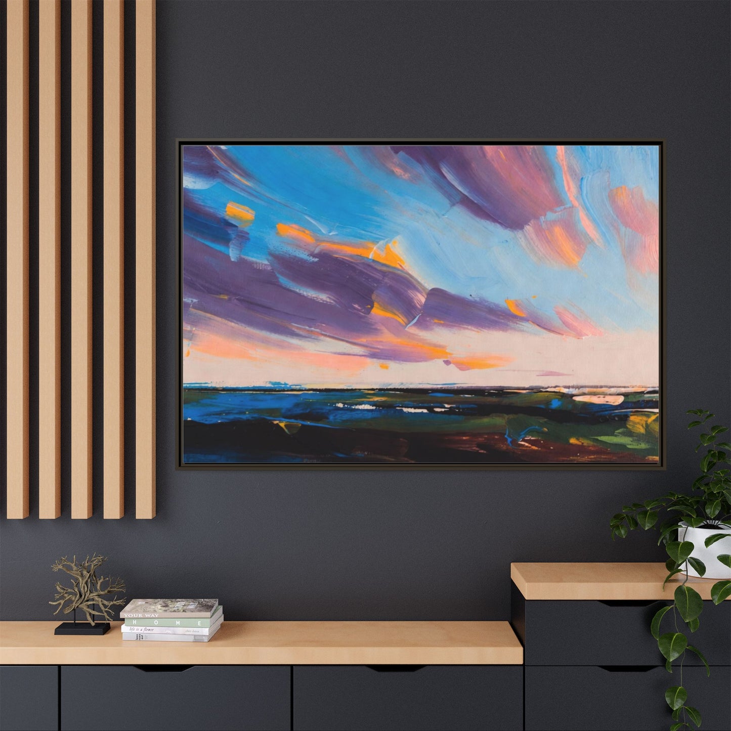 Framed Matte Canvas Abstract Seascape Sunset Art Print